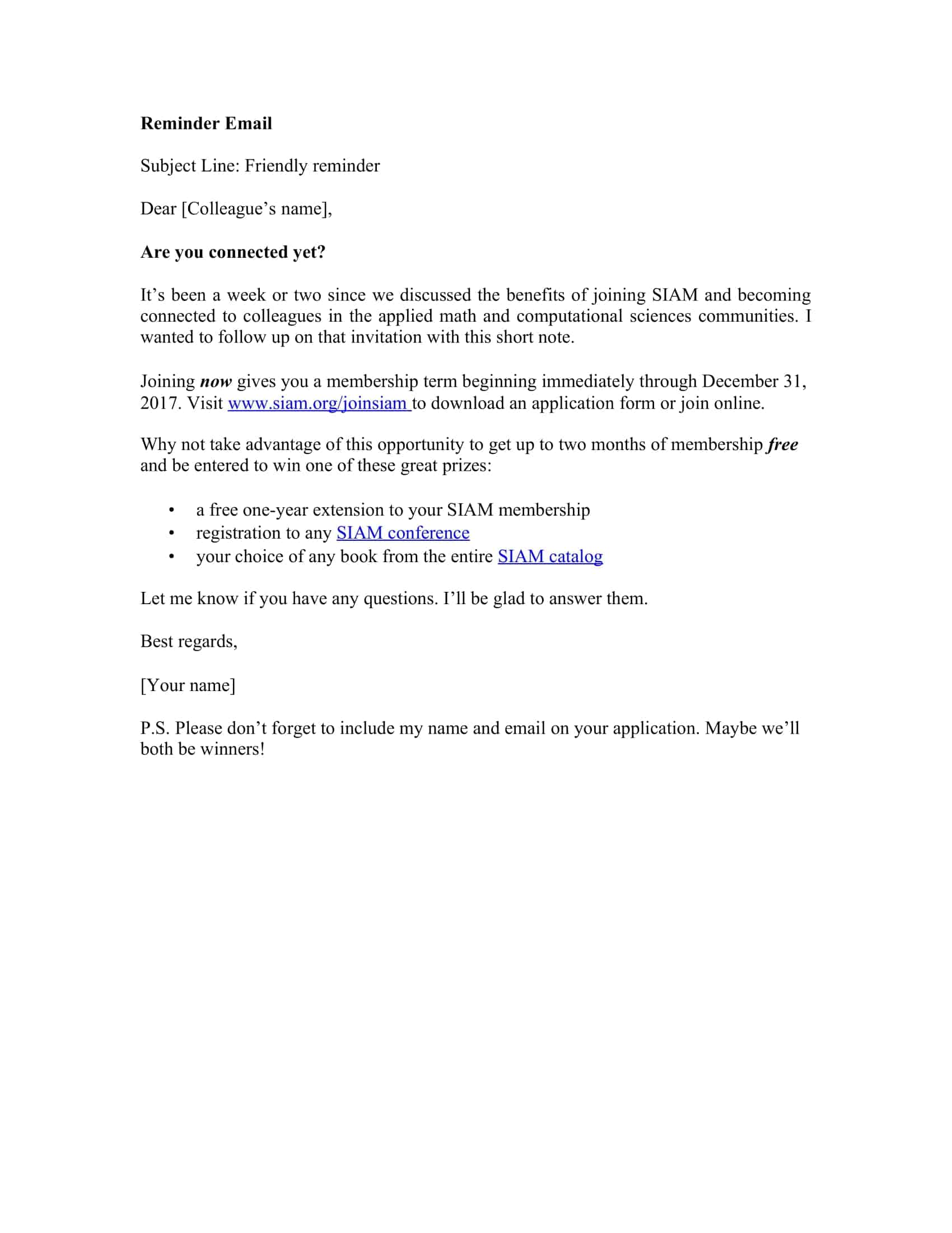 reminder email sample reminder email sample