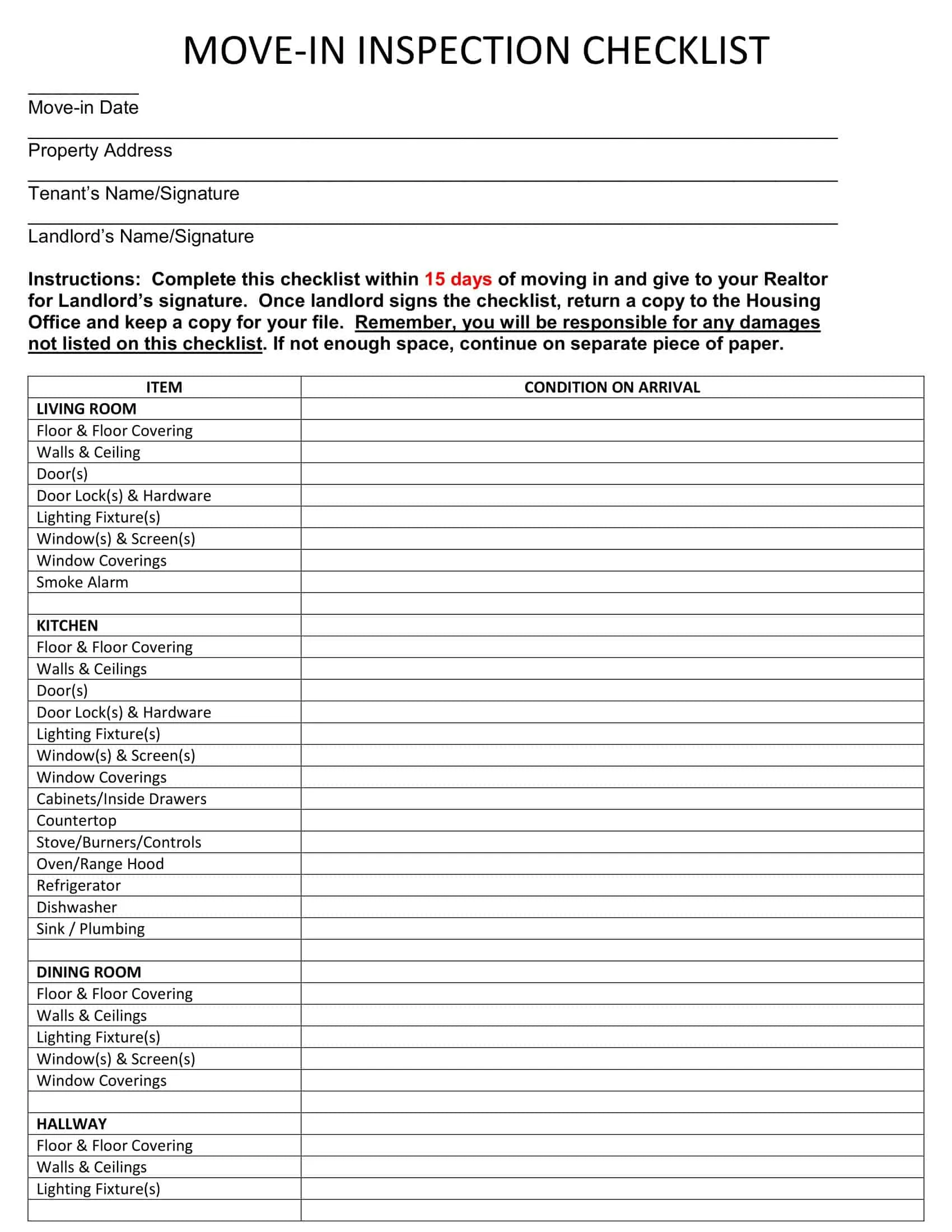 rental inspection checklist template rental inspection checklist template