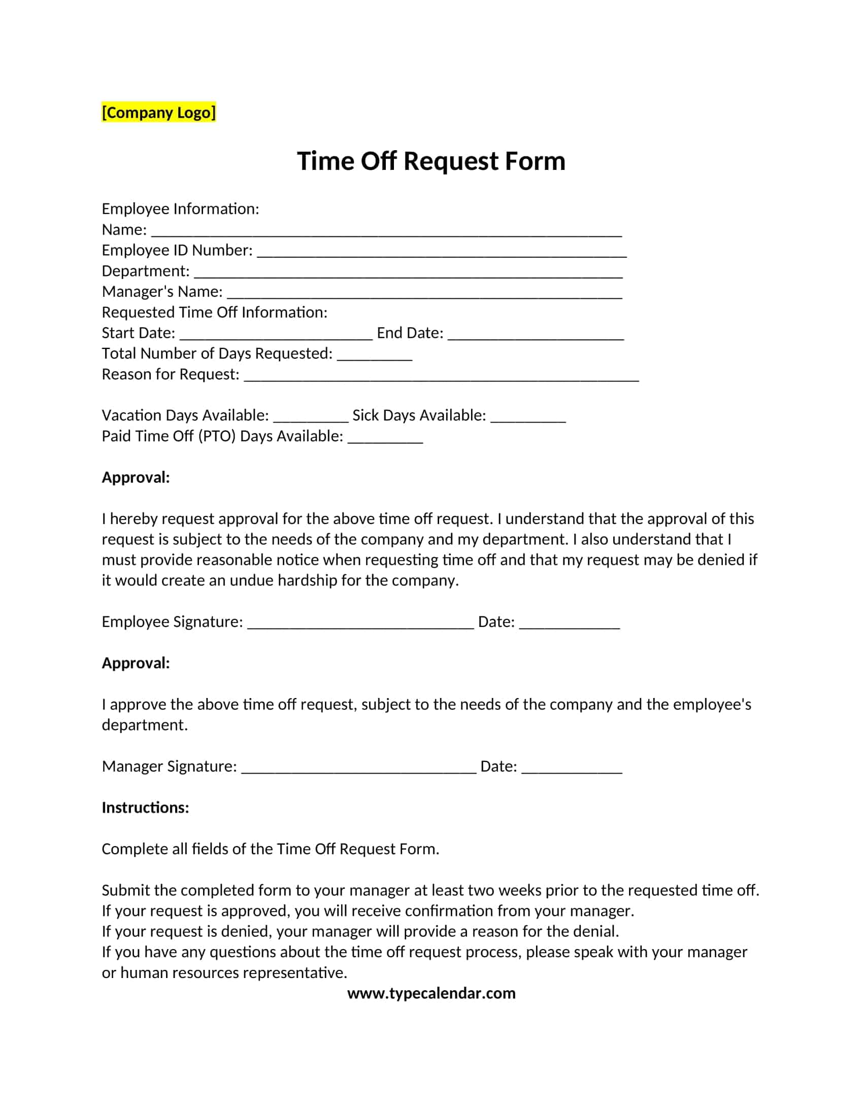 Free Printable Time Off Request Form Templates Word Excel Sample Free Printable Time Off Request Form Templates Word Excel Sample