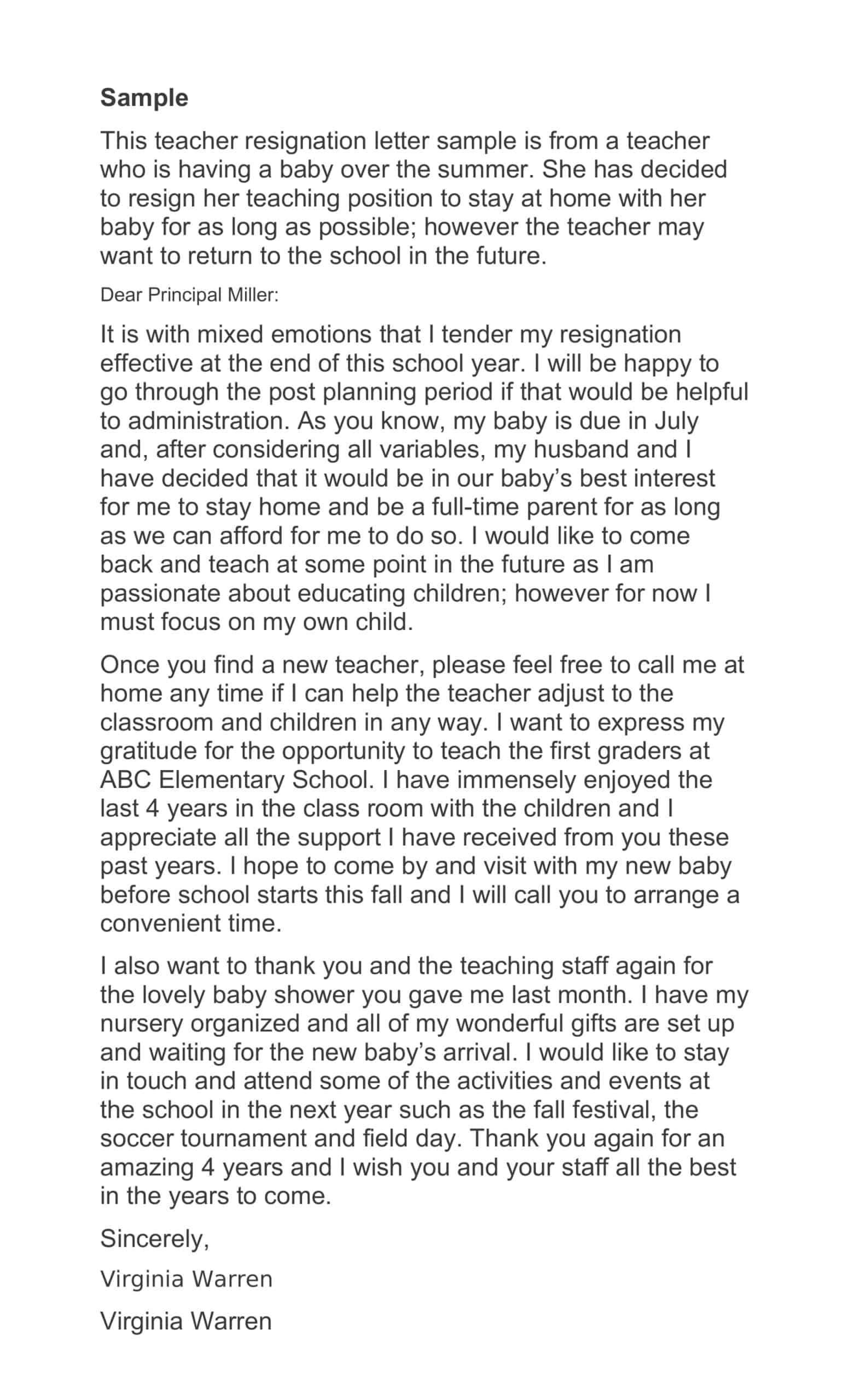 resignation letter for a teacher resignation letter for a teacher