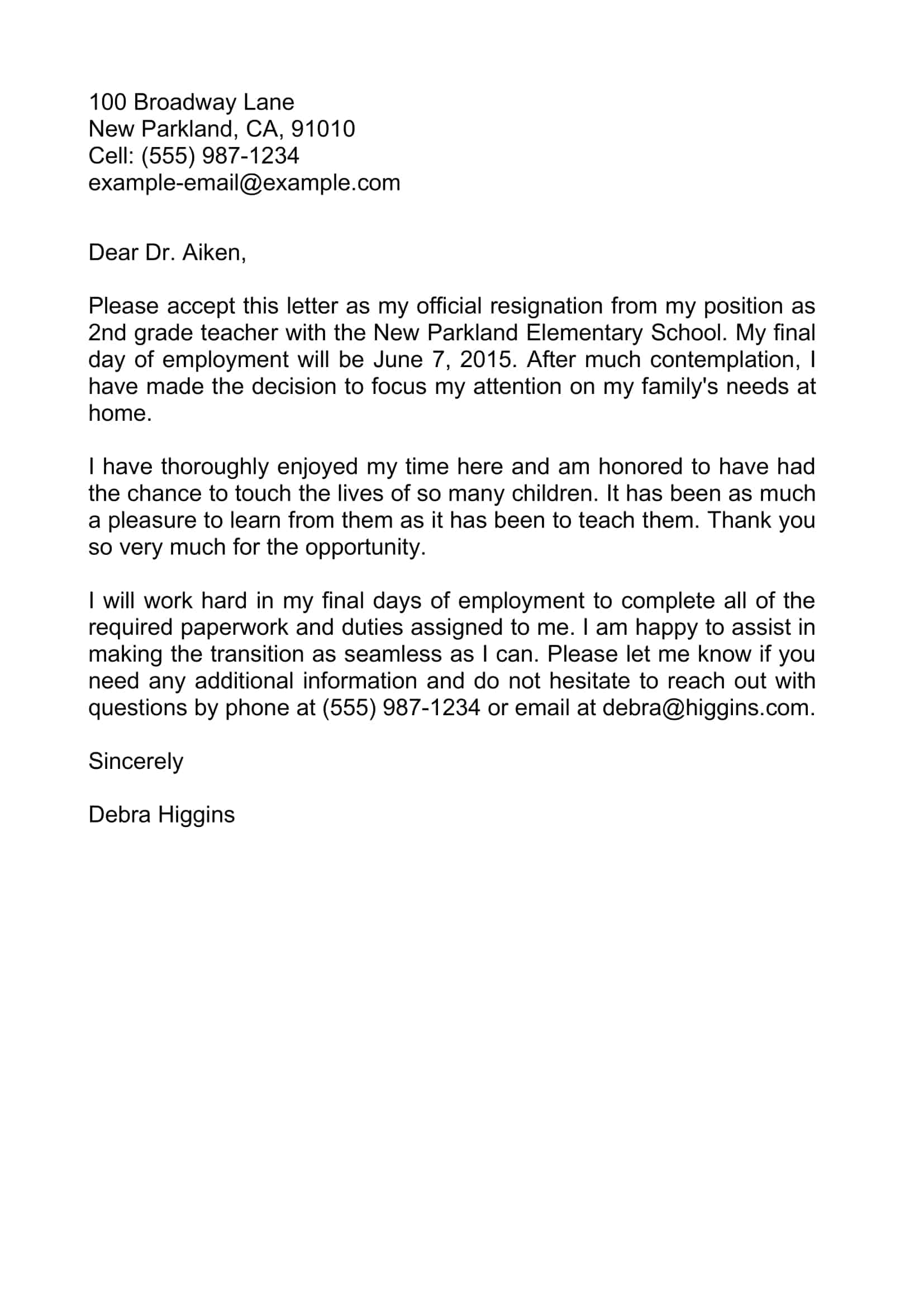 resignation letter teacher example resignation letter teacher example