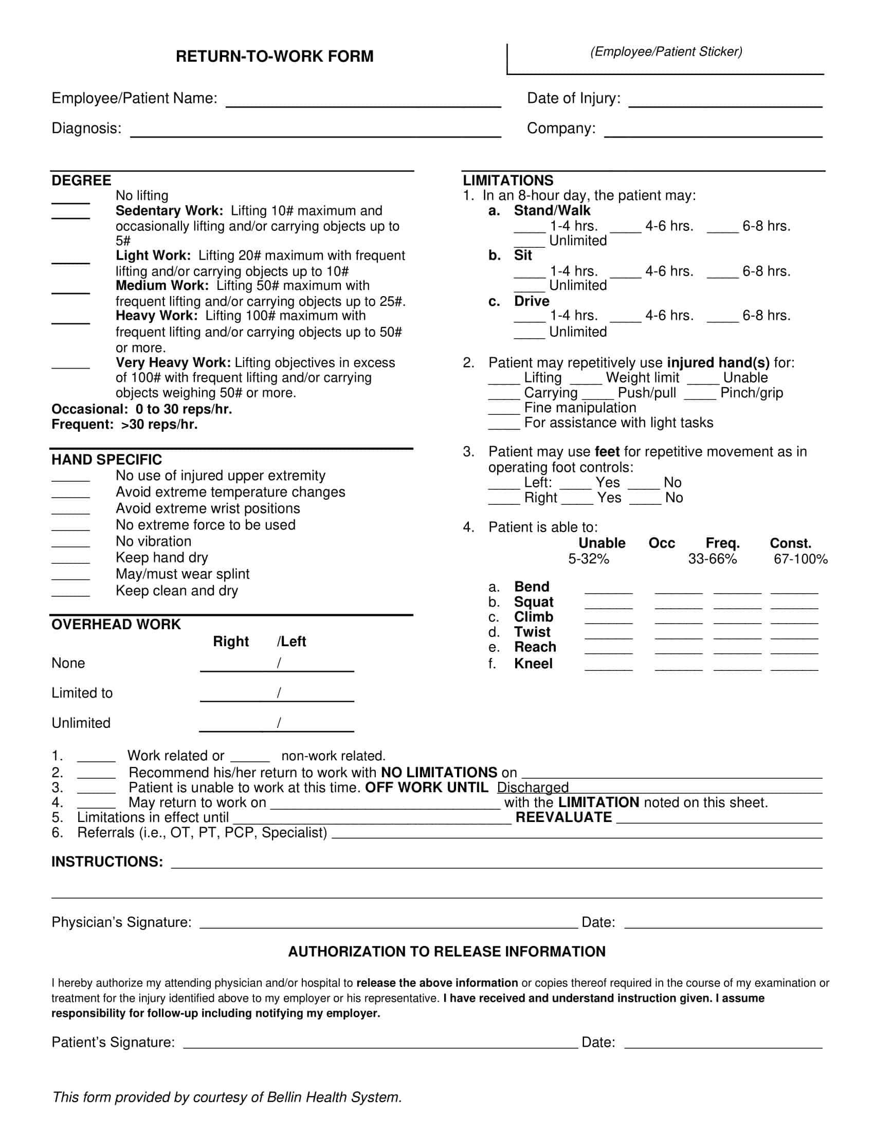 return to work excuse form return to work excuse form