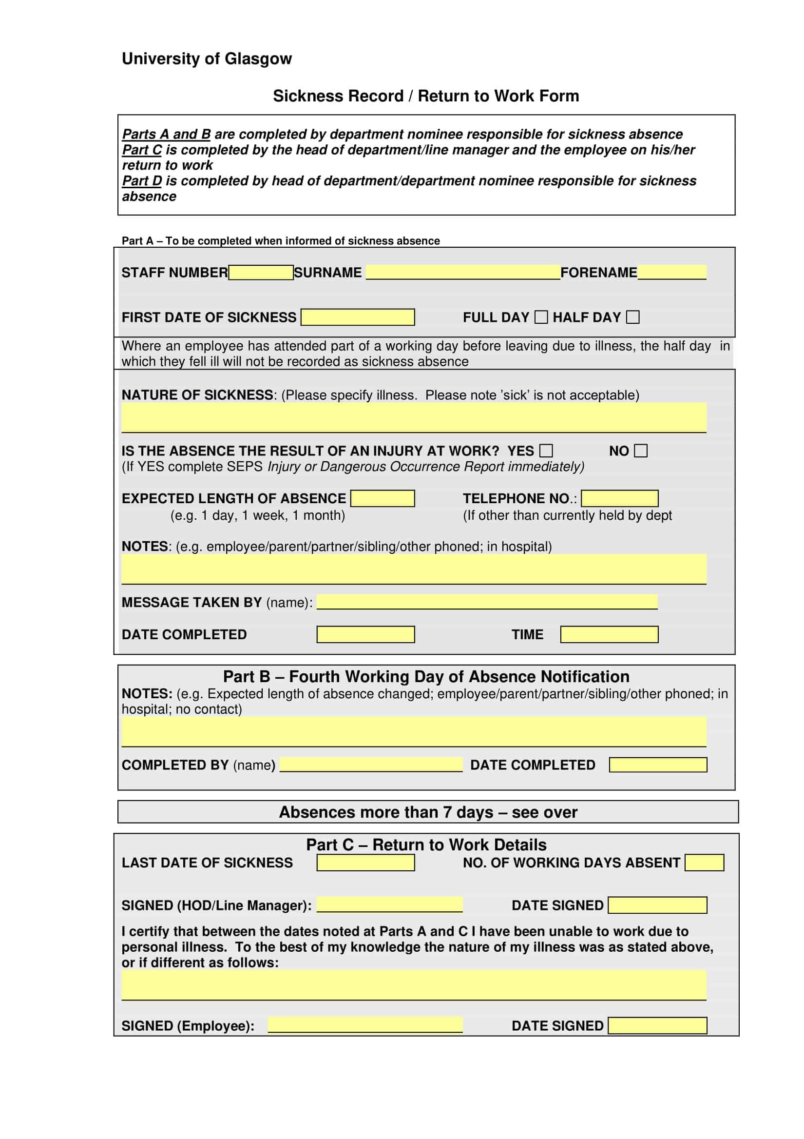 return to work form free return to work form free