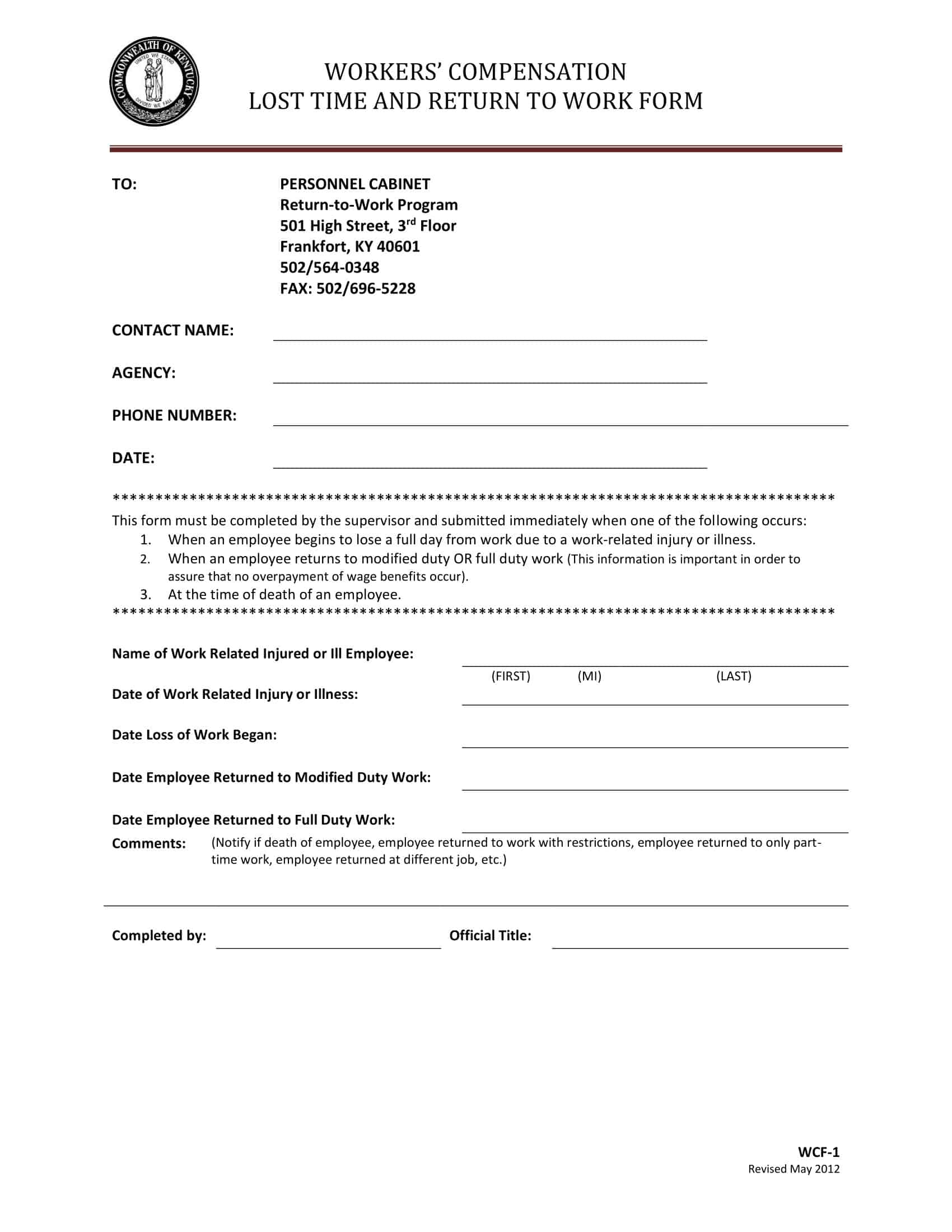 return to work form pdf return to work form pdf