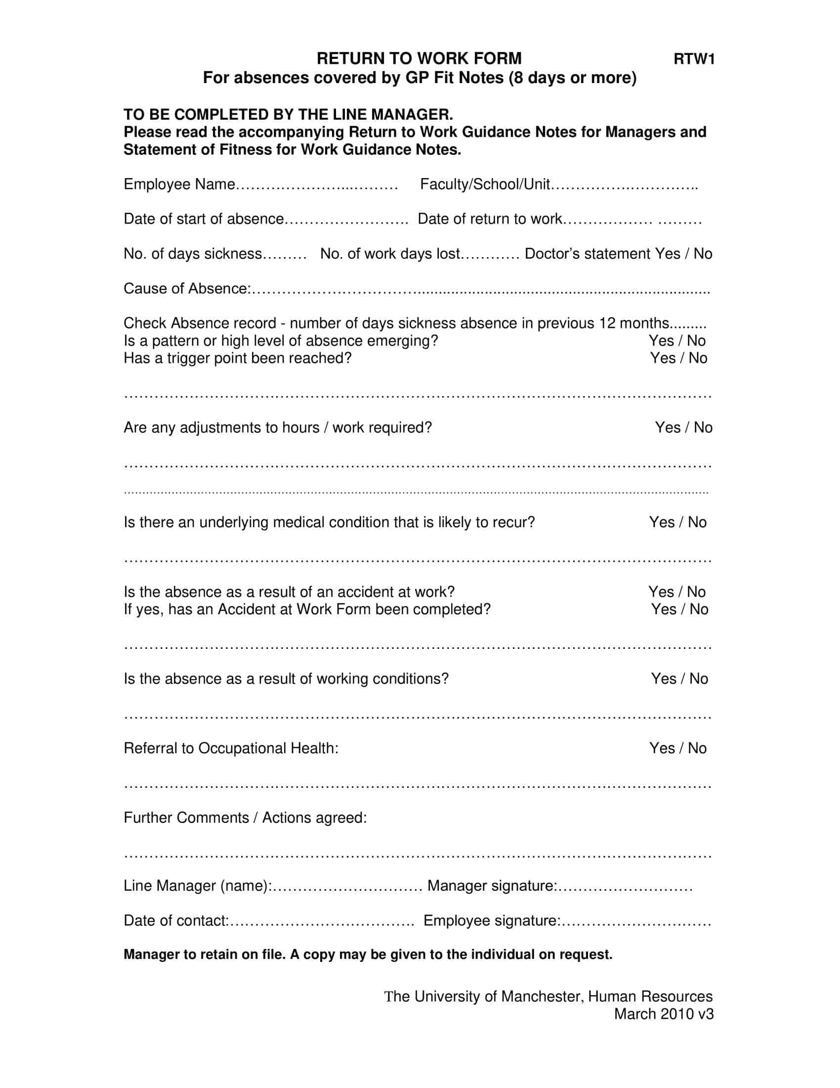 return to work form template free return to work form template free