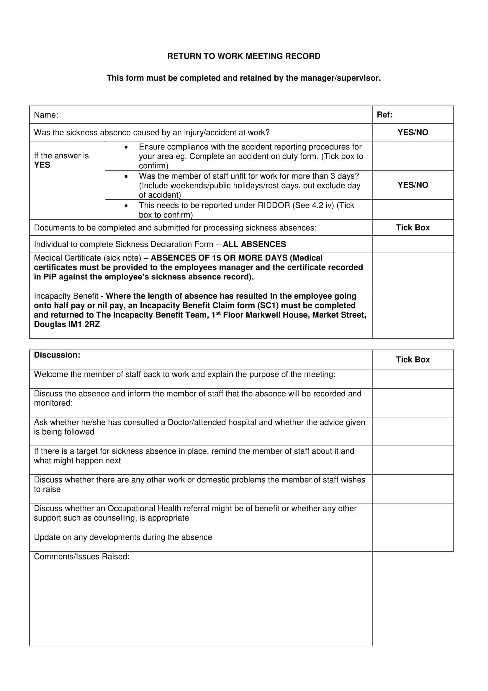 return to work form template word return to work form template word