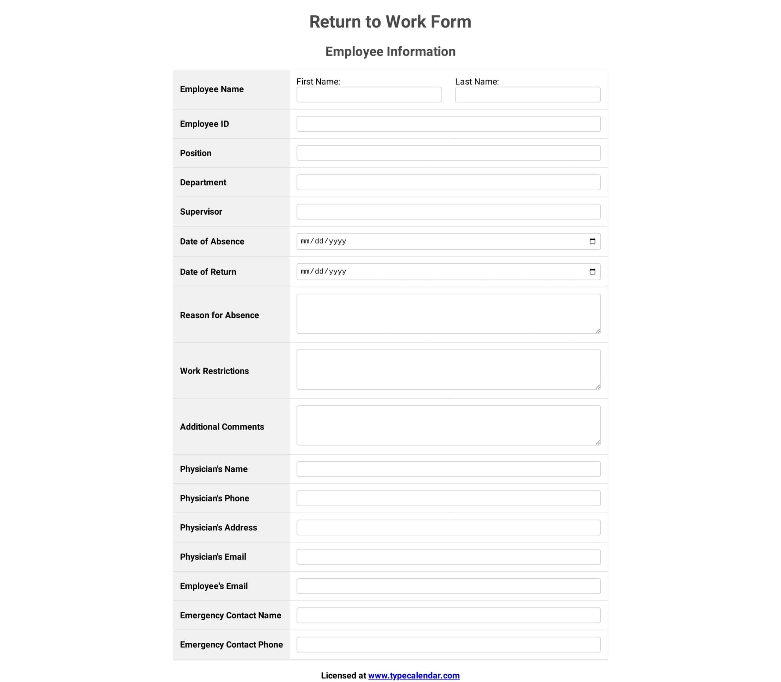 return to work plan template return to work plan template