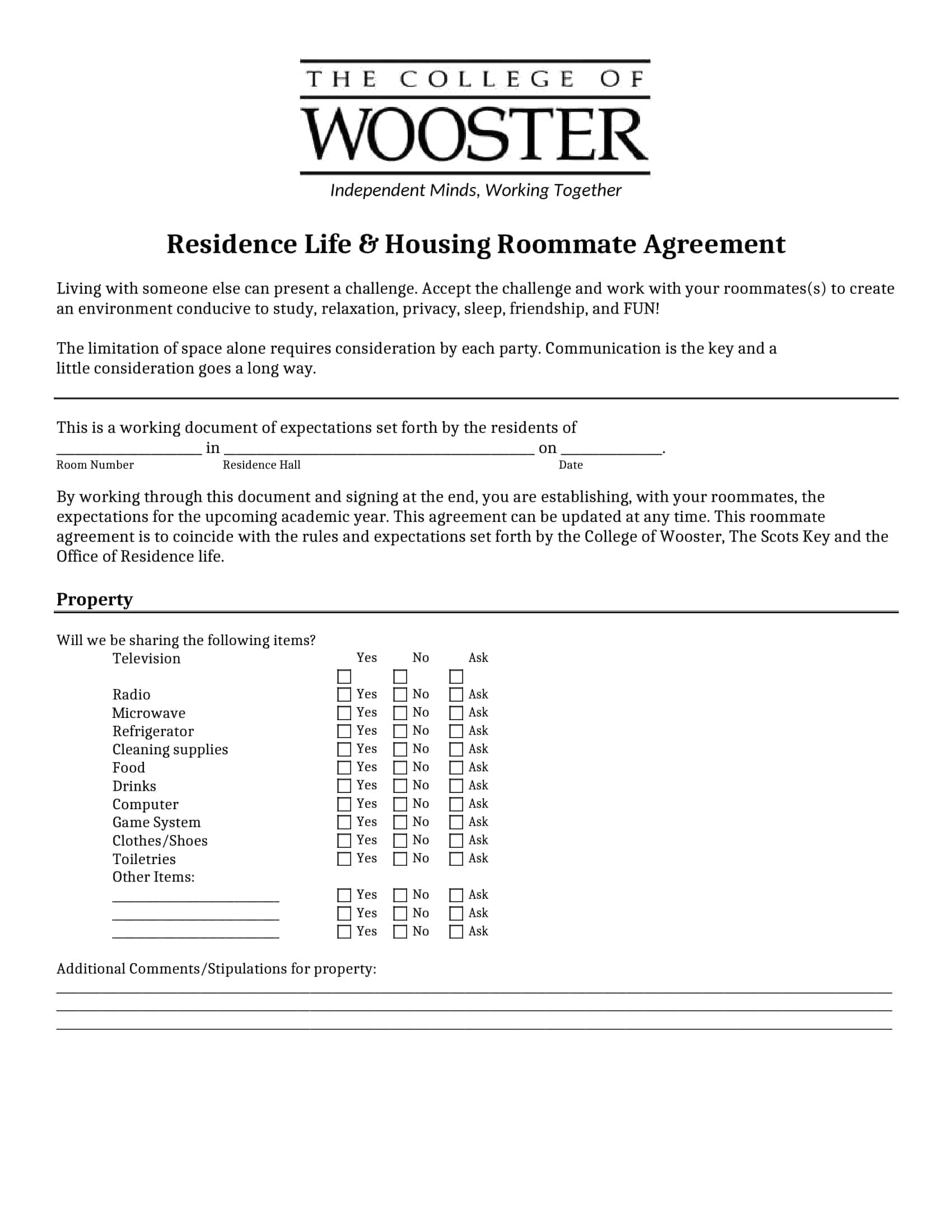 roommate agreement sample roommate agreement sample