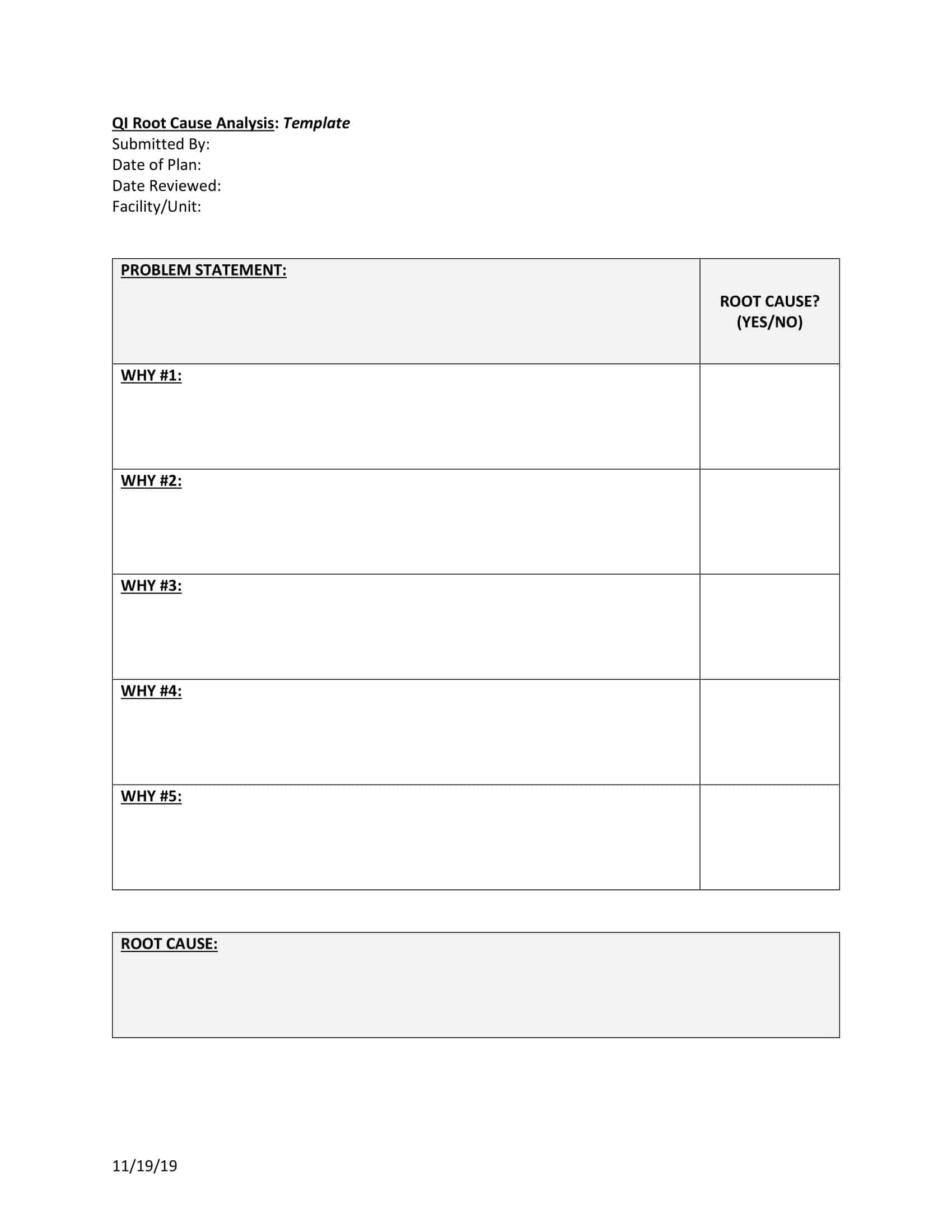 Free Printable Root Cause Analysis Templates [Word, Excel, PDF]