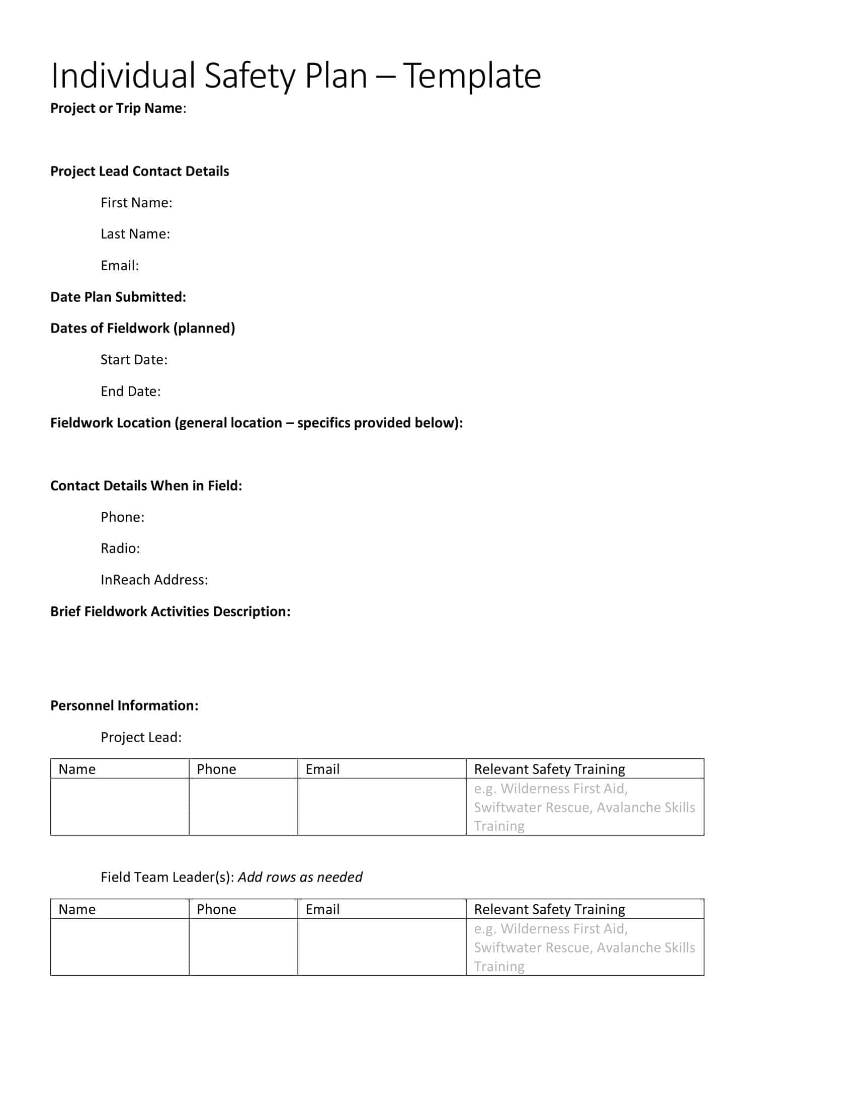 safety plan templates safety plan templates