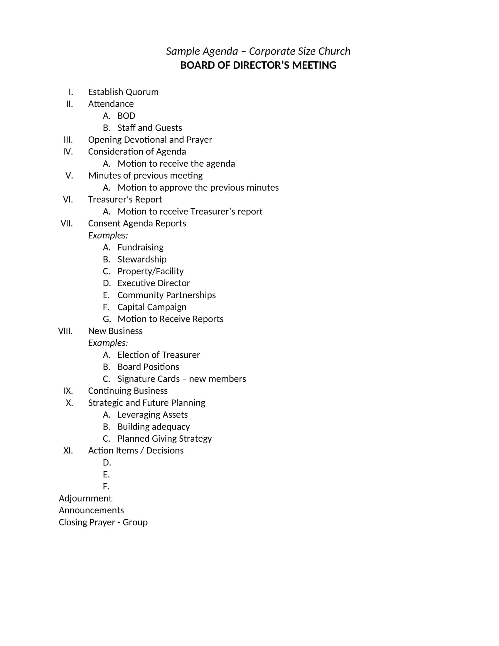 sample agenda for board meeting sample agenda for board meeting