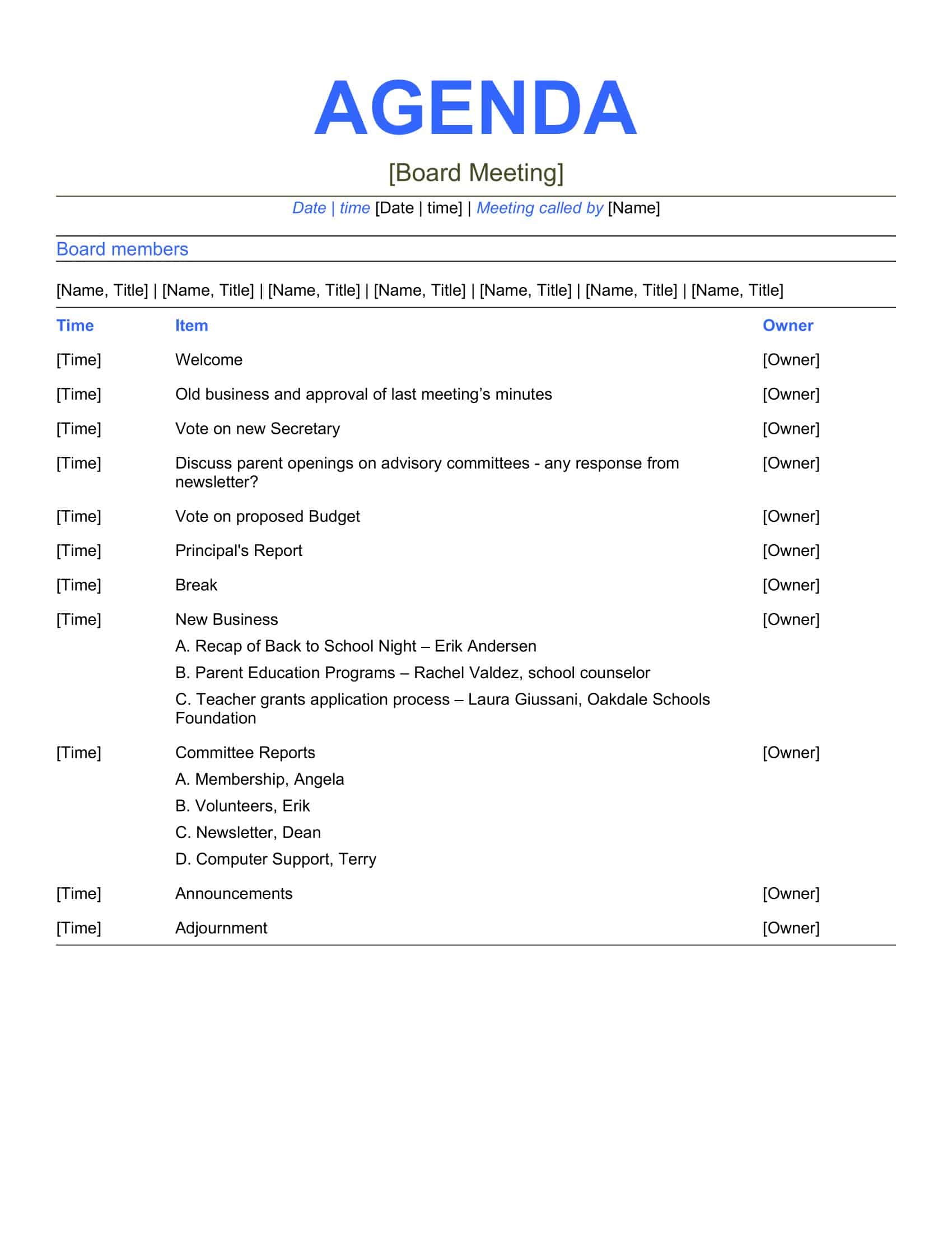 sample agenda for meetings sample agenda for meetings