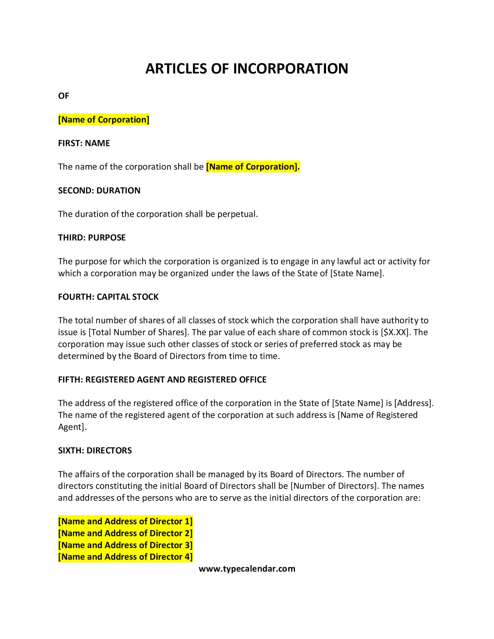 sample article of incorporation sample article of incorporation