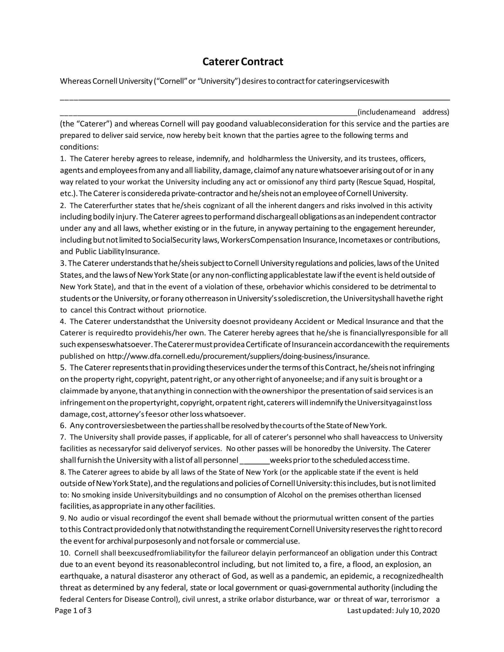 Free Printable Catering Contract Templates Word PDF Simple Free Printable Catering Contract Templates Word PDF Simple