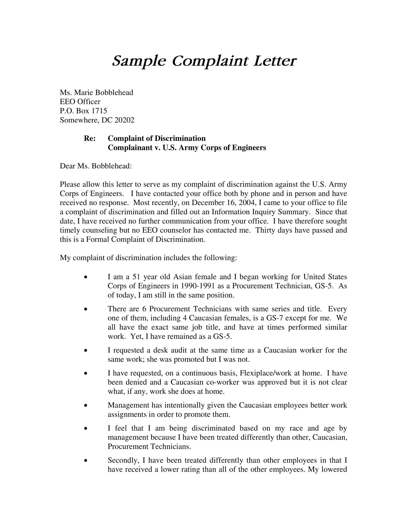 sample complaint letter template sample complaint letter template