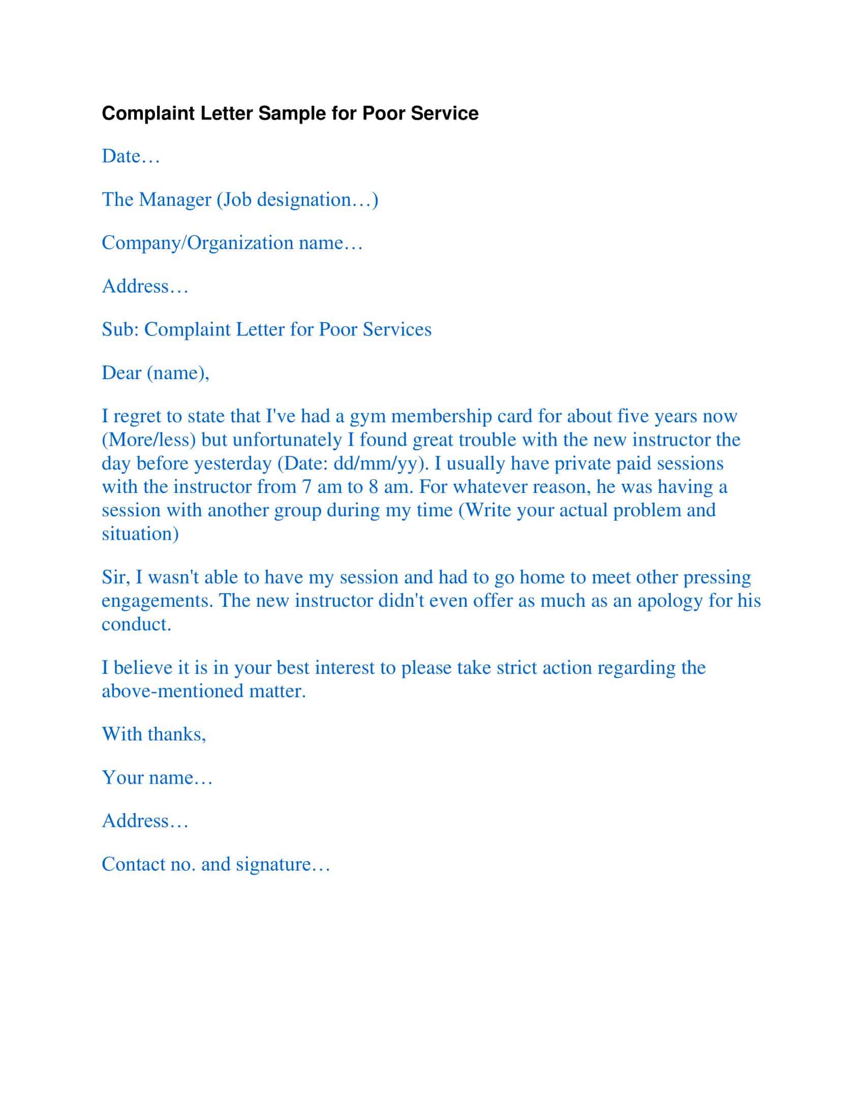 sample complaint letter sample complaint letter