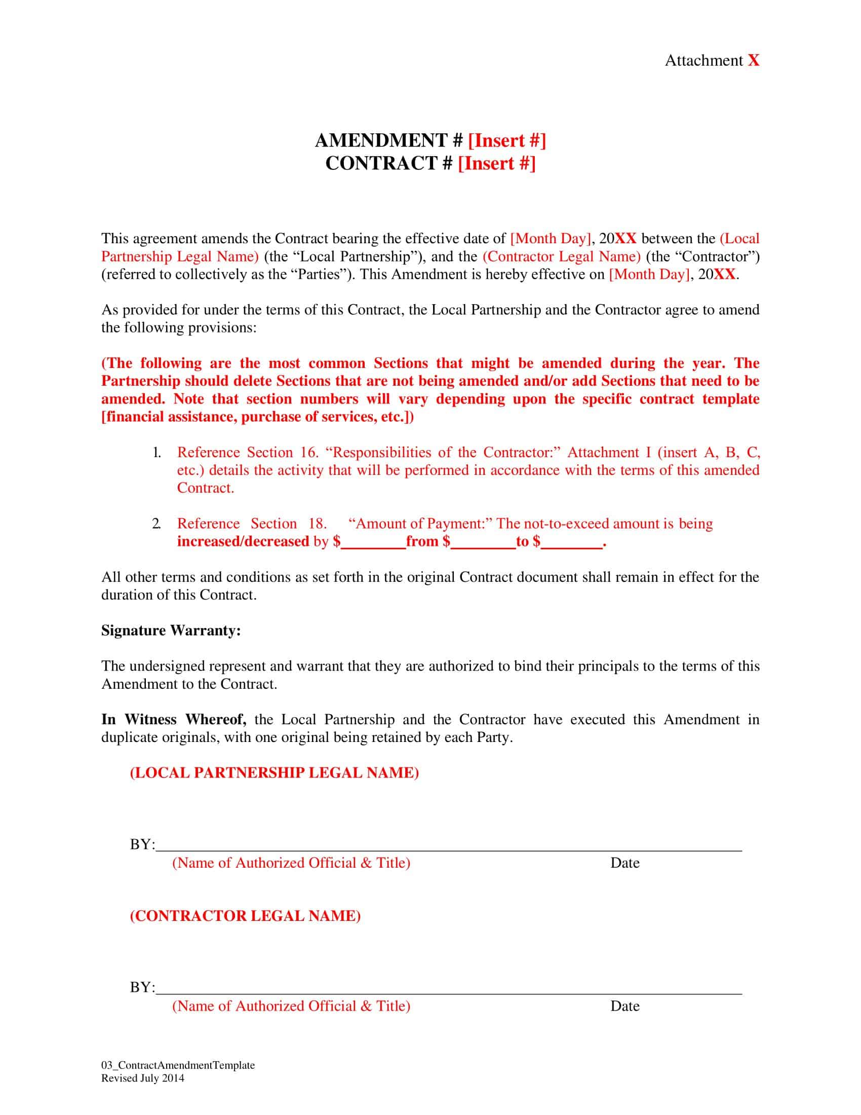 sample contract amendment template sample contract amendment template