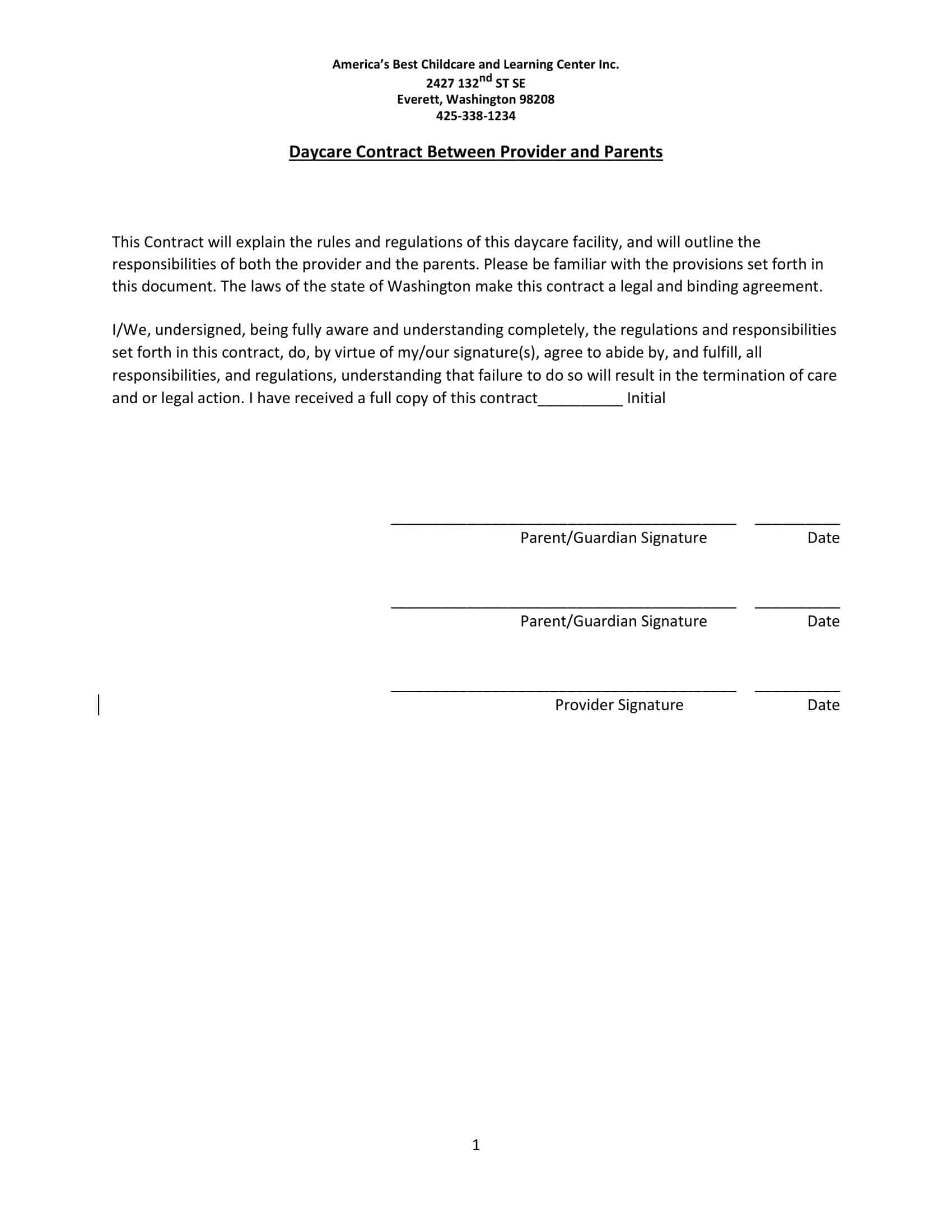 sample daycare contracts sample daycare contracts