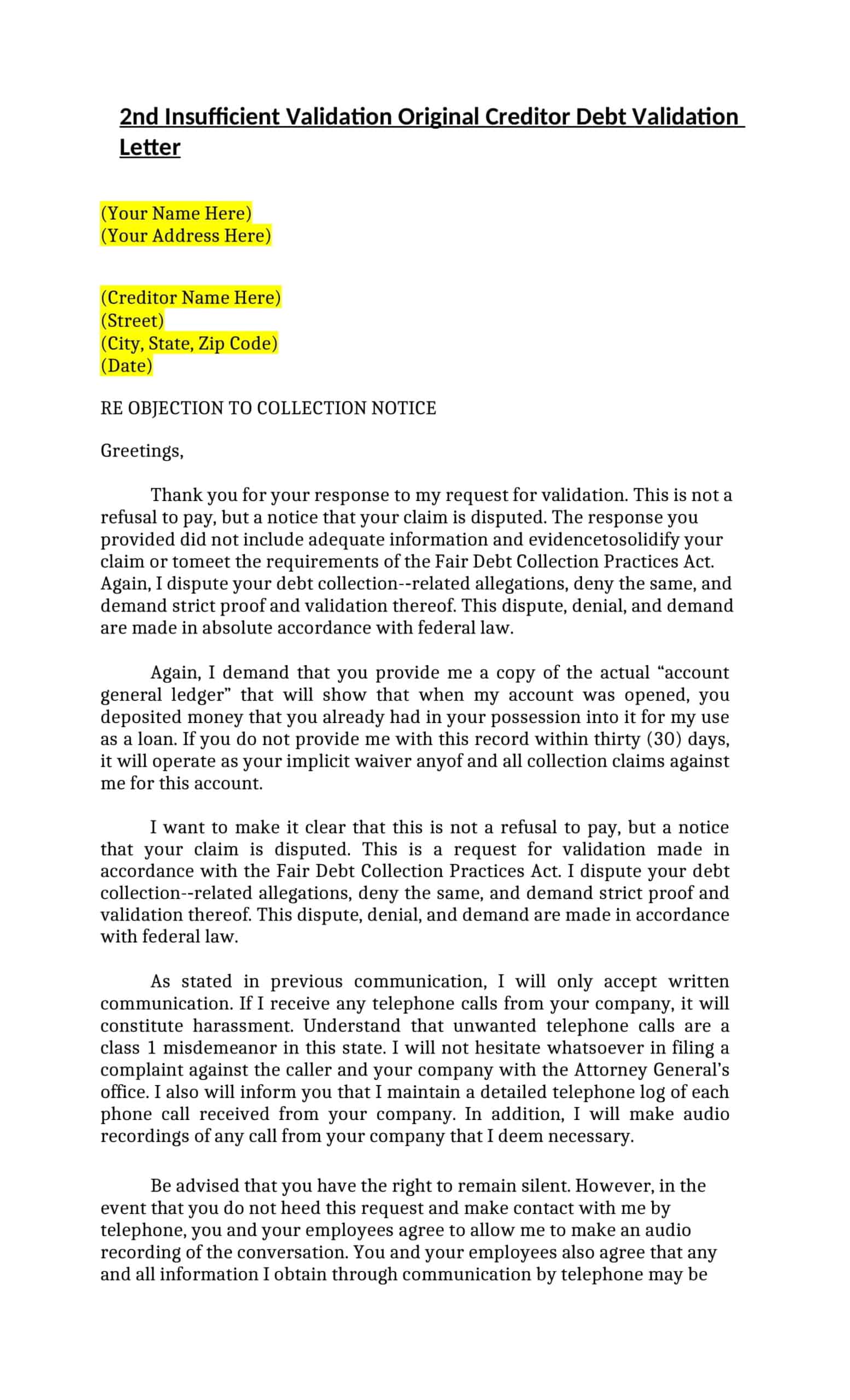 Free Printable Debt Validation Letter Templates PDF Word Medical Free Printable Debt Validation Letter Templates PDF Word Medical