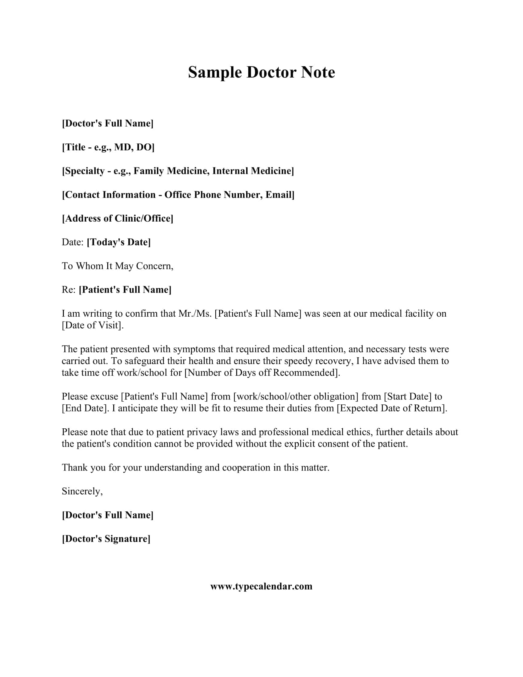 sample doctor note word sample doctor note word