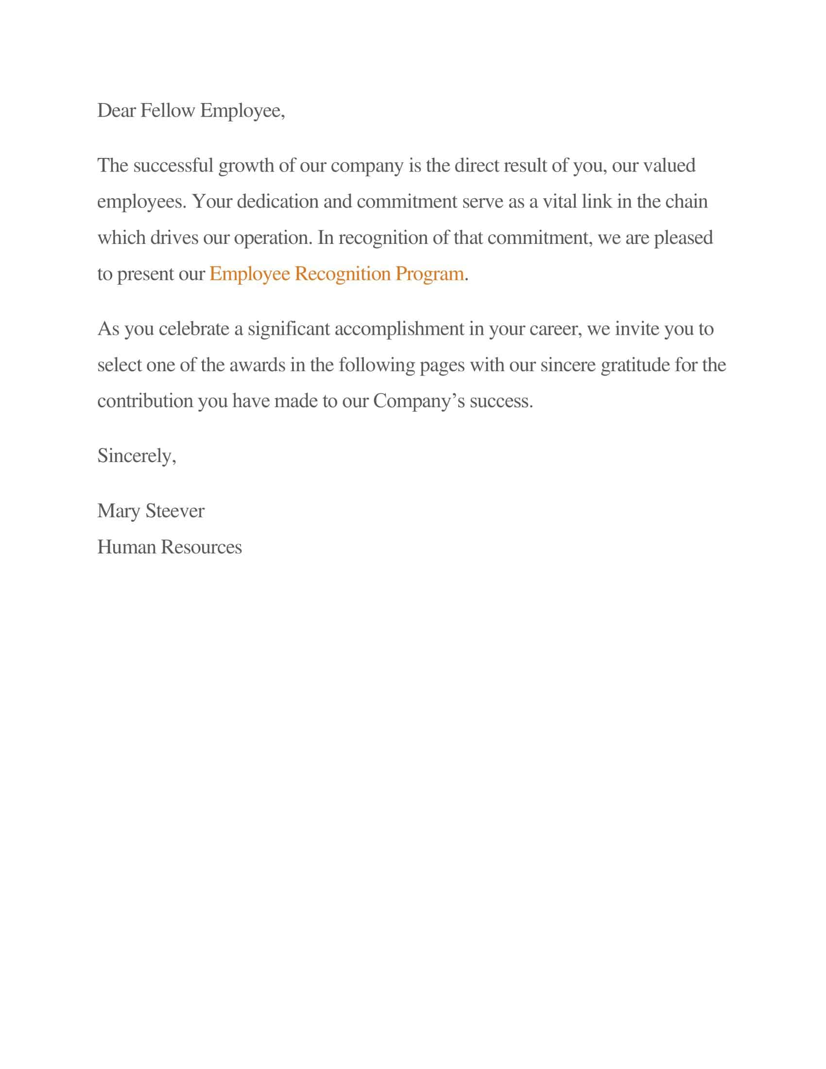 sample employee recognition letter sample employee recognition letter