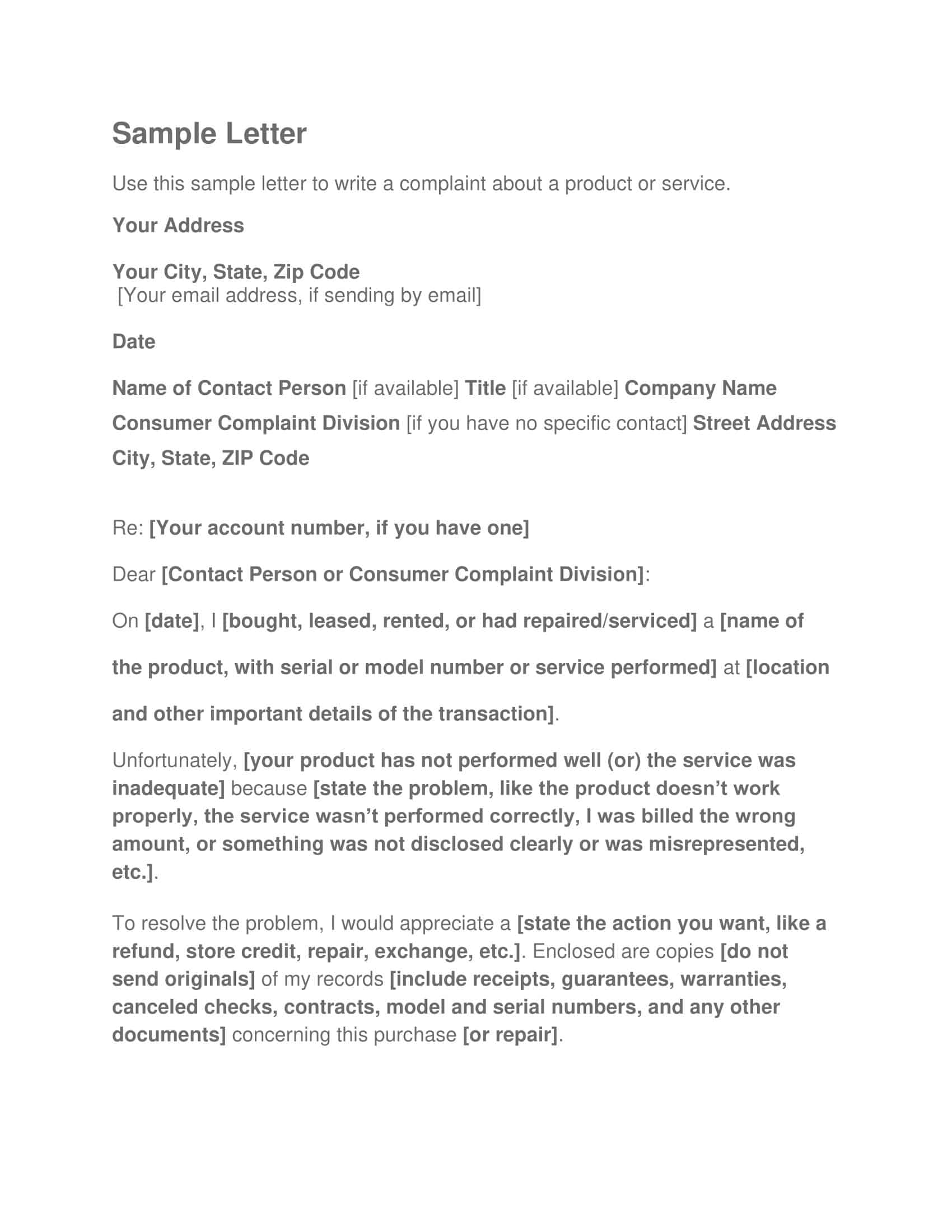 sample letter of complaint sample letter of complaint