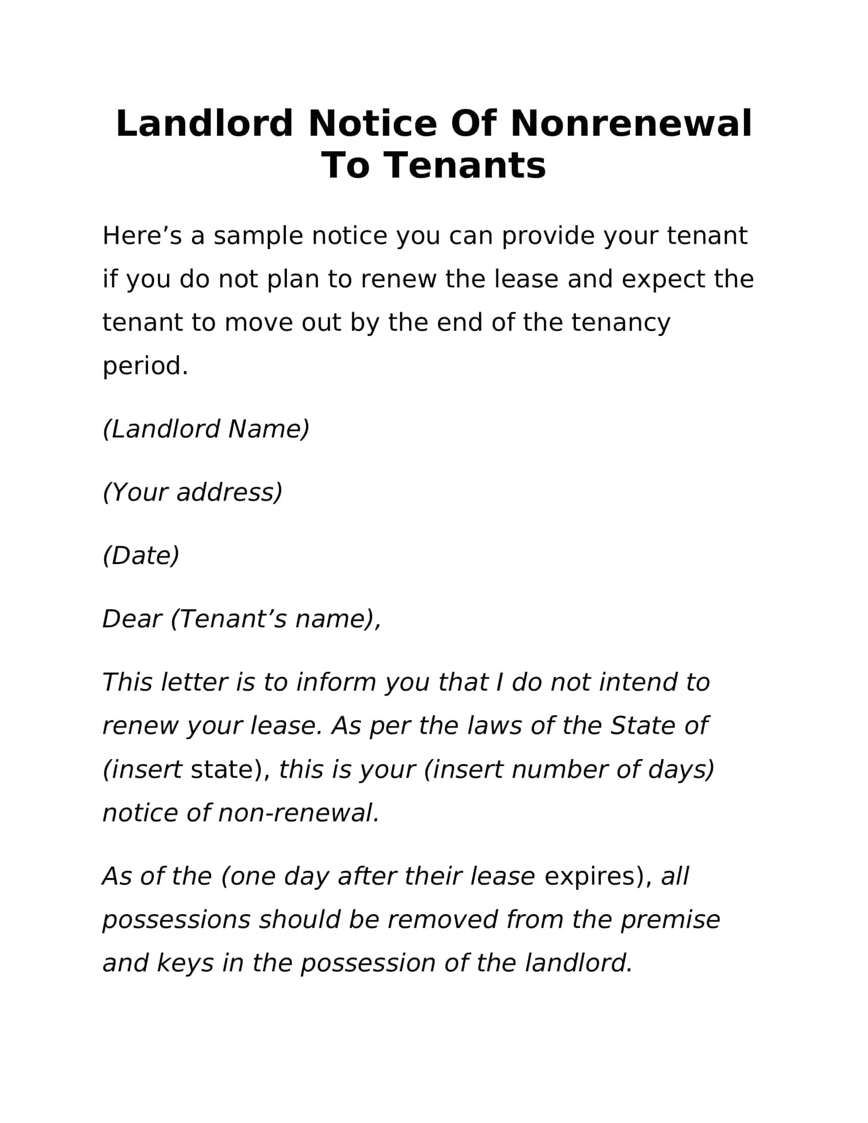 Free Printable Not Renewing Lease Letter Templates PDF Word Tenant Free Printable Not Renewing Lease Letter Templates PDF Word Tenant