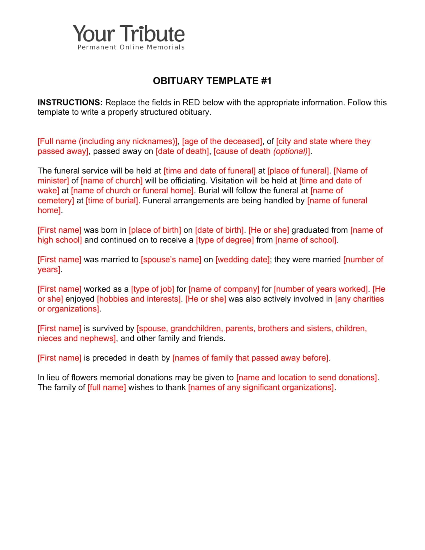 sample obituary template sample obituary template