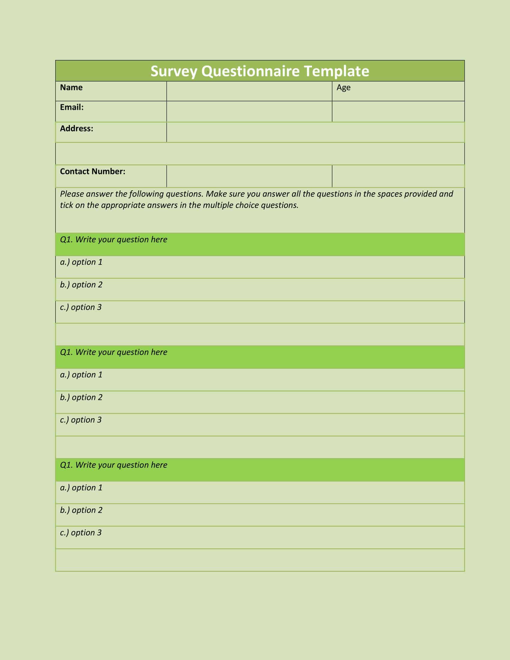 sample of a survey questionnaire sample of a survey questionnaire
