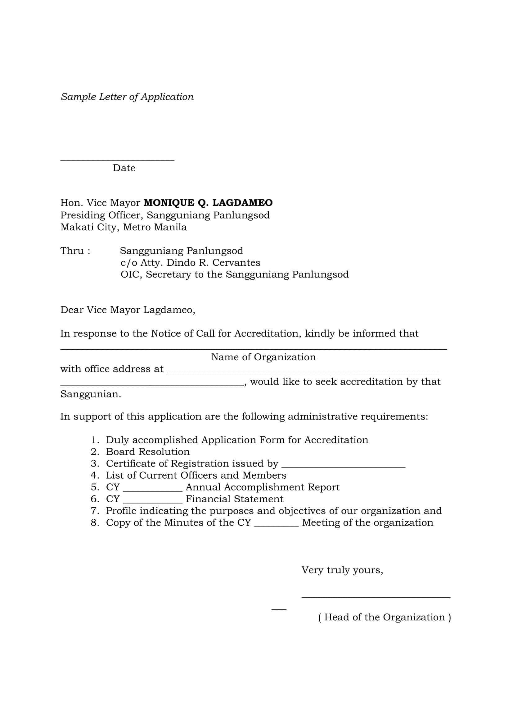 sample of application letter sample of application letter
