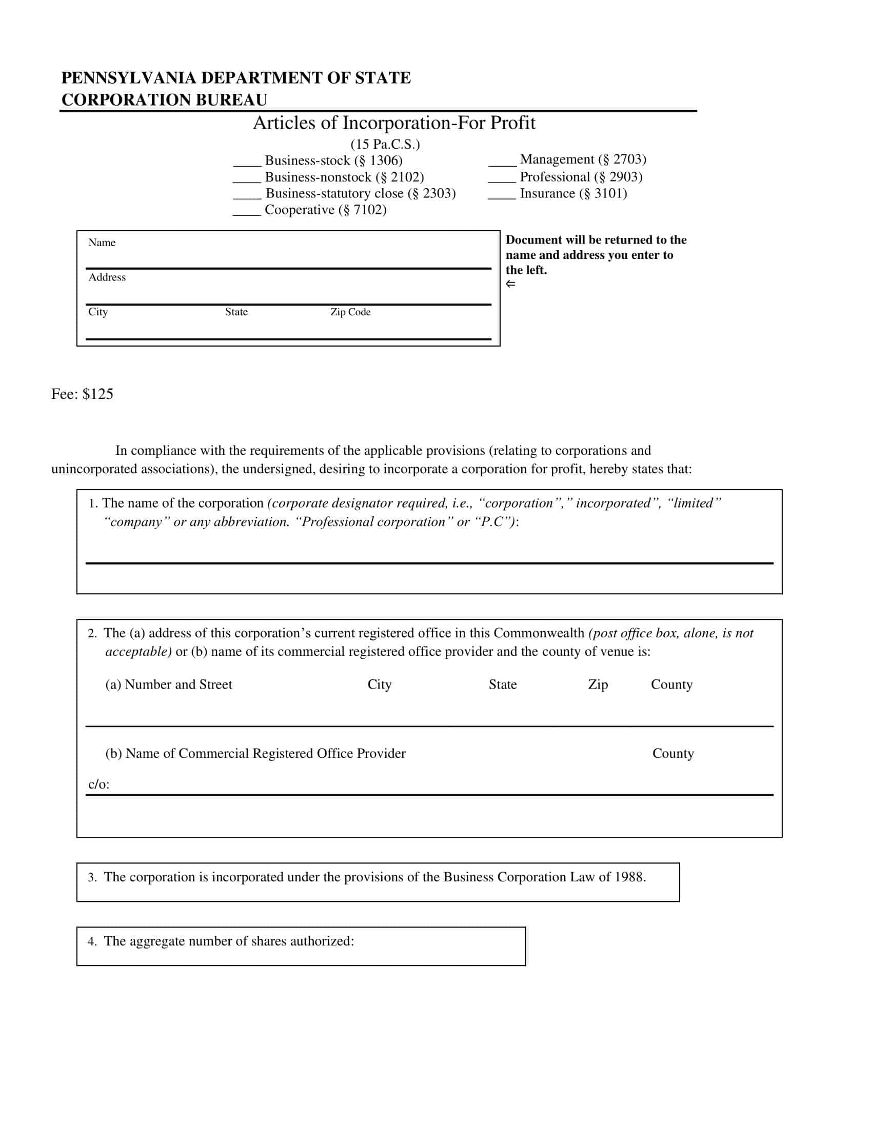 sample of articles of incorporation sample of articles of incorporation