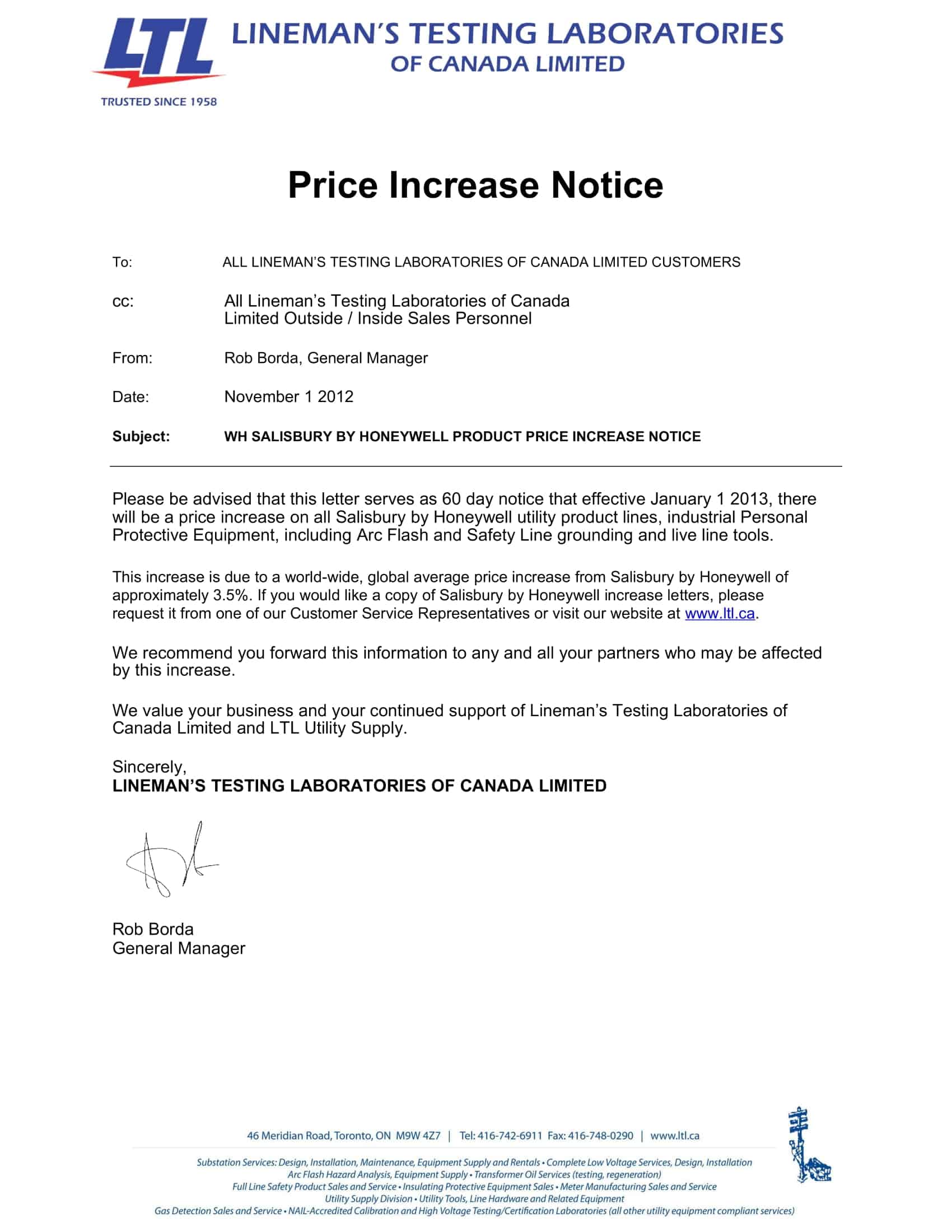 sample of price increase letter sample of price increase letter