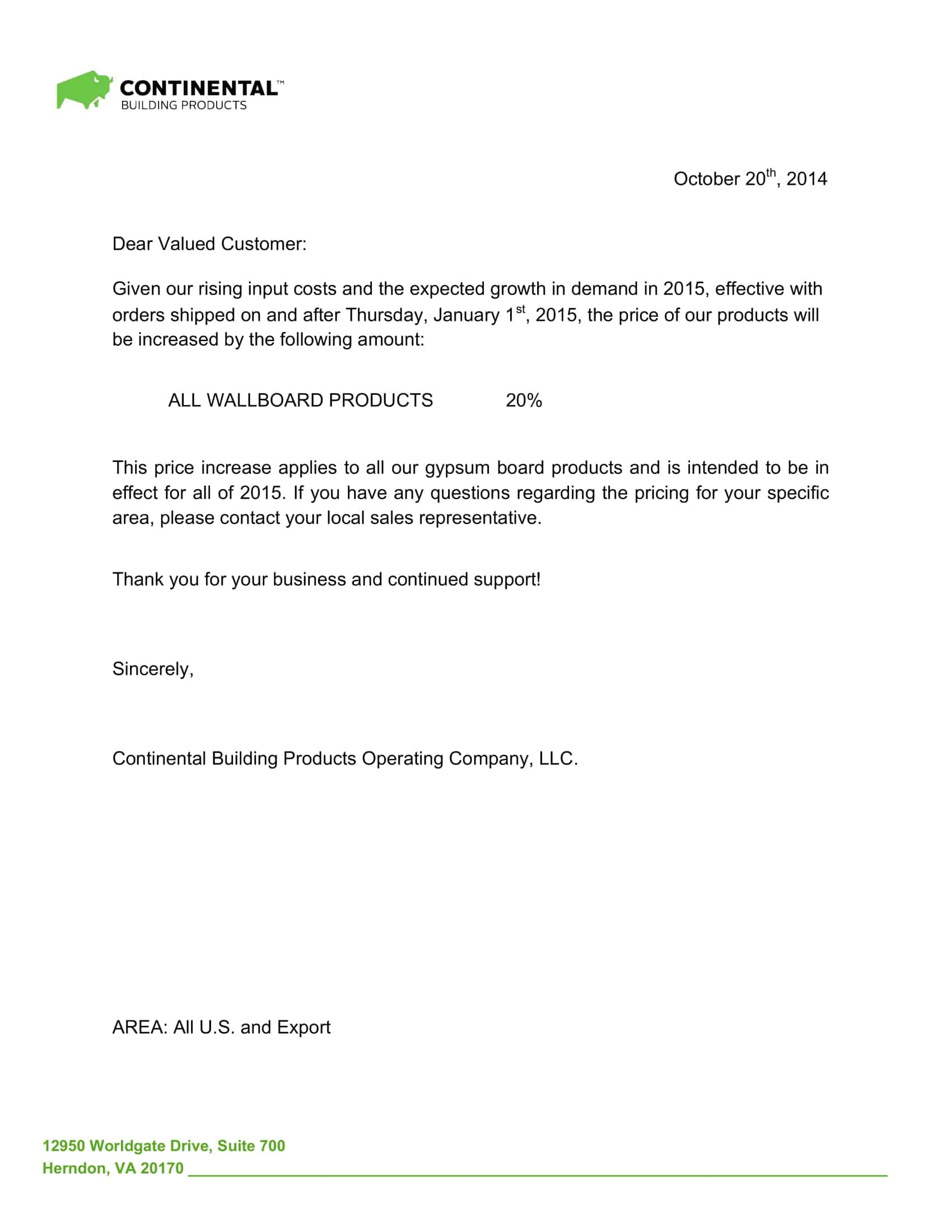 sample price increase letter sample price increase letter