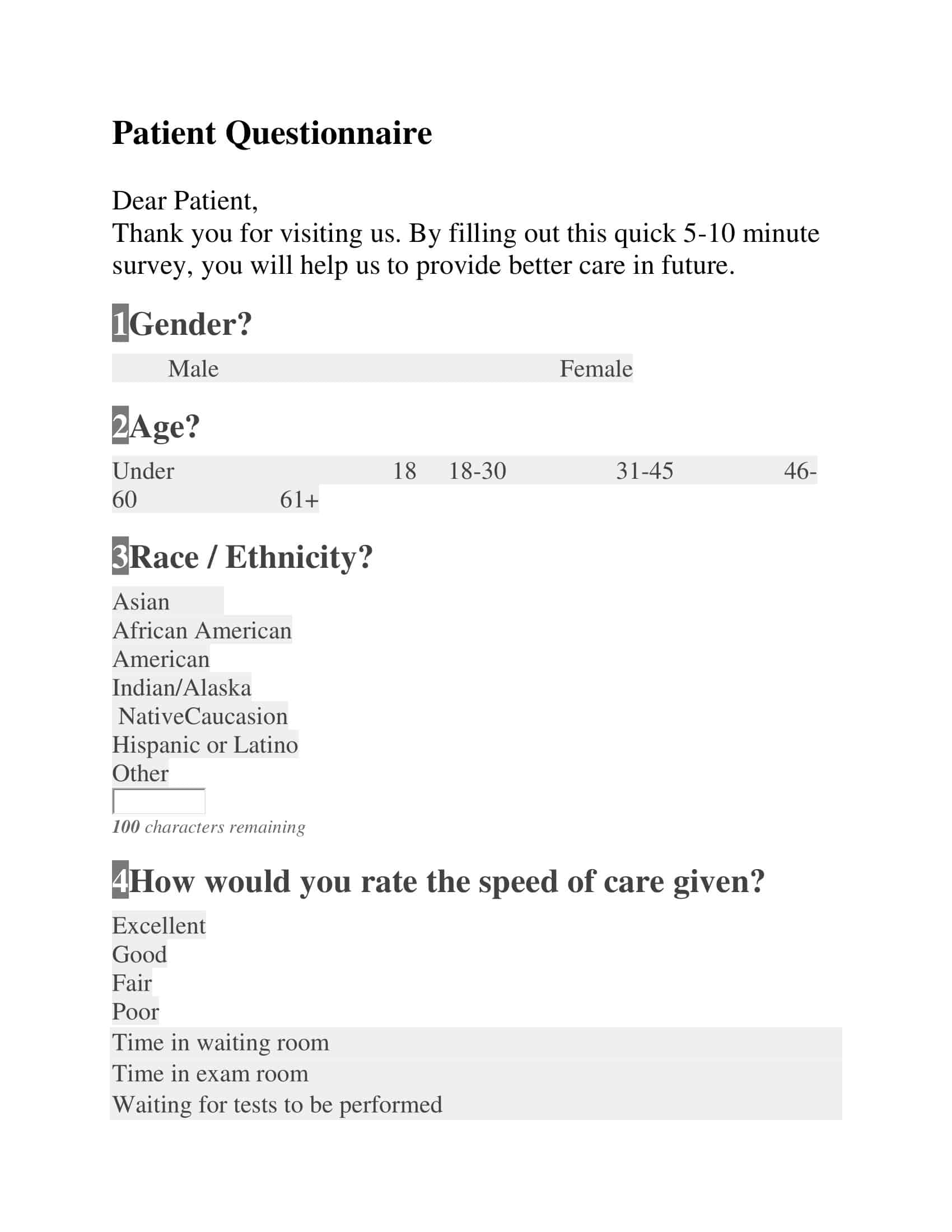 sample questionnaire format sample questionnaire format