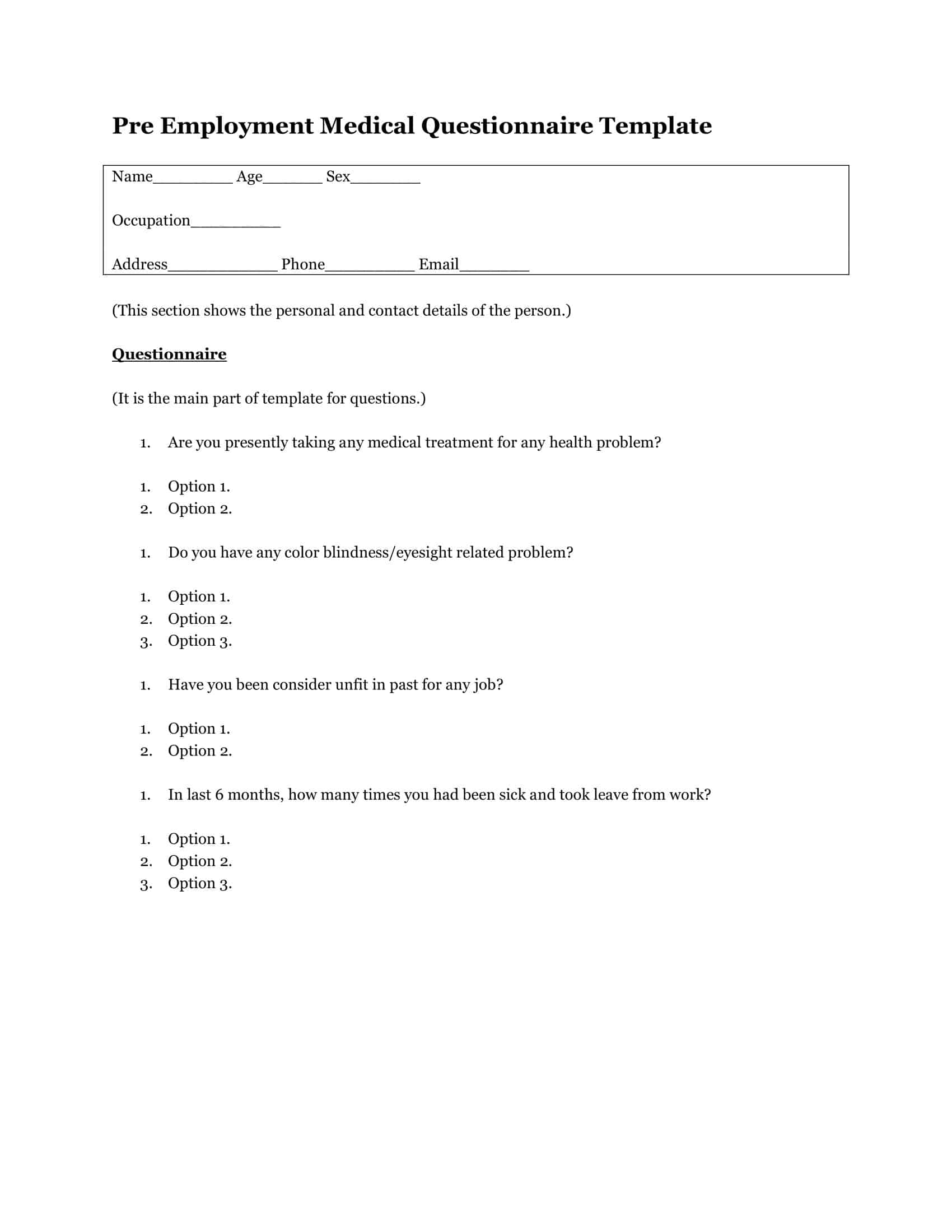 sample questionnaires sample questionnaires