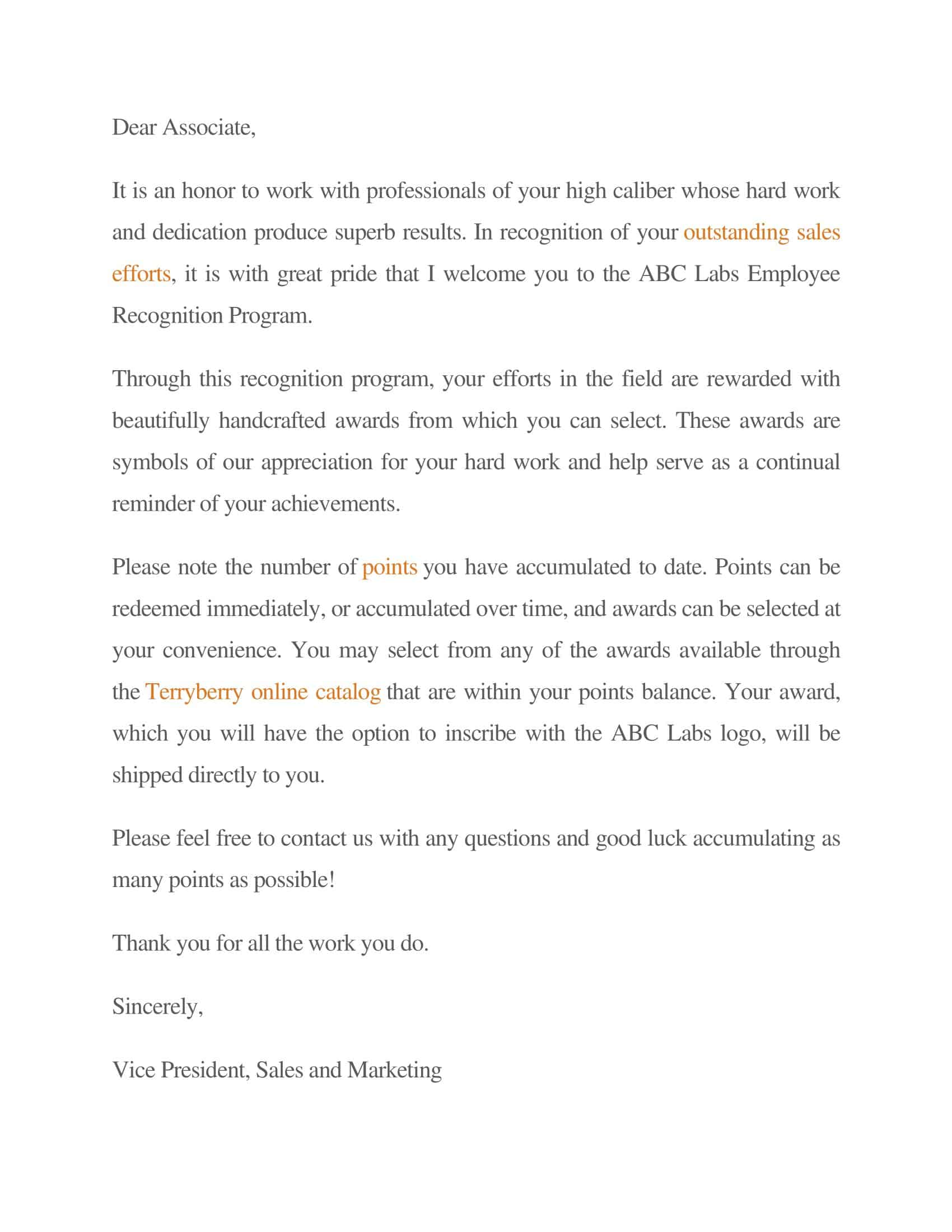 sample recognition letter sample recognition letter