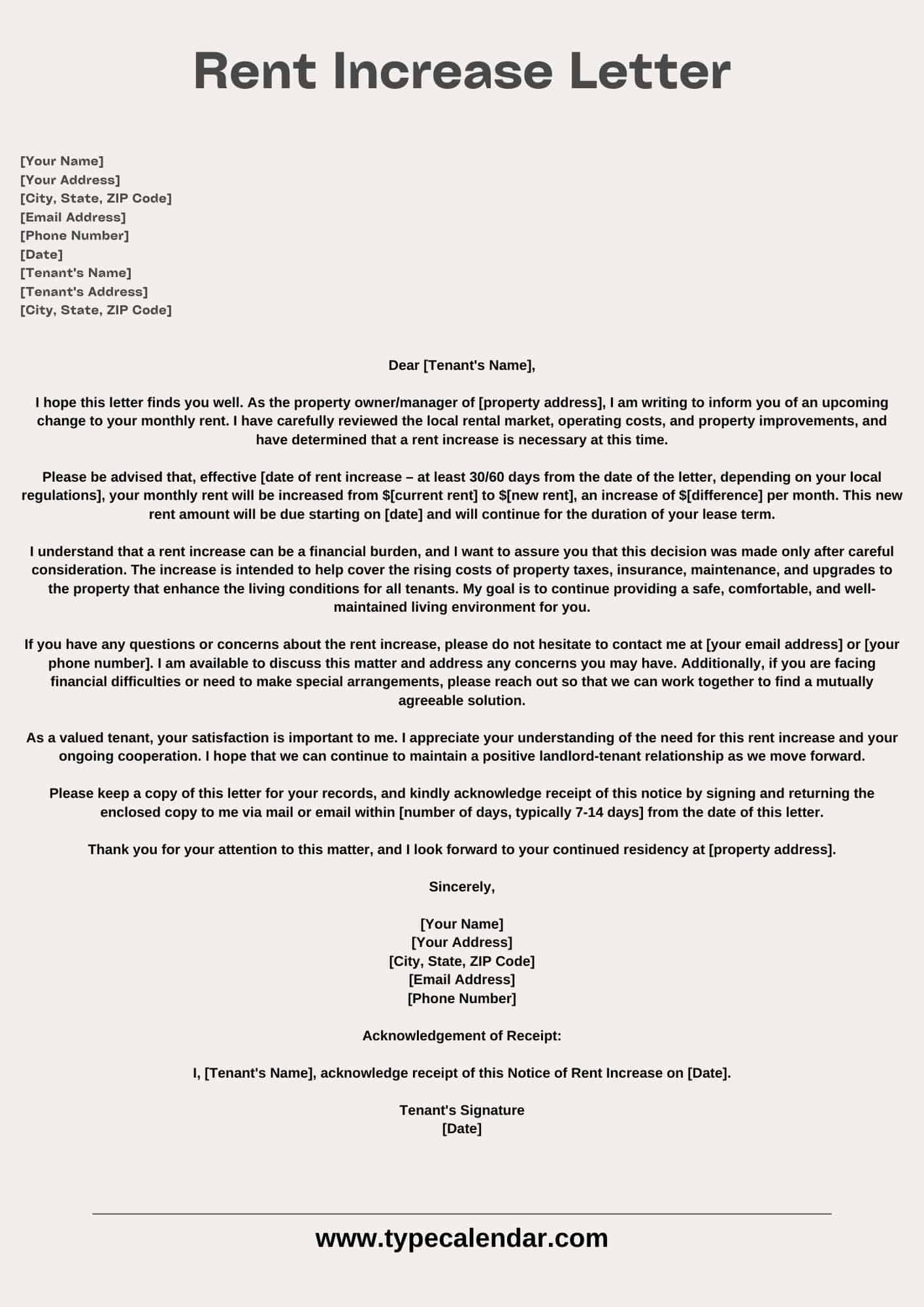 sample rent increase letter sample rent increase letter