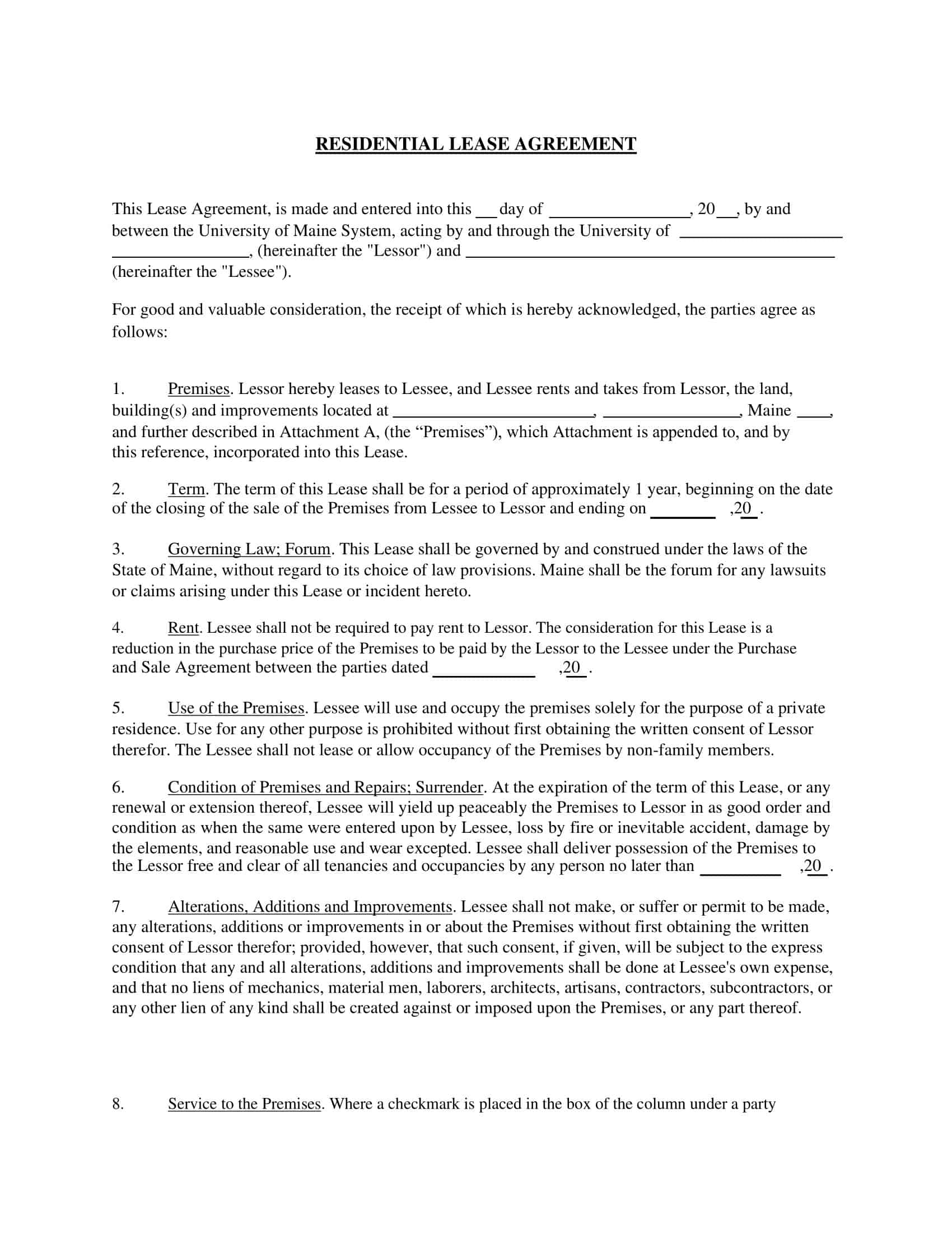 Free Printable Residential Lease Agreement Templates PDF Excel 