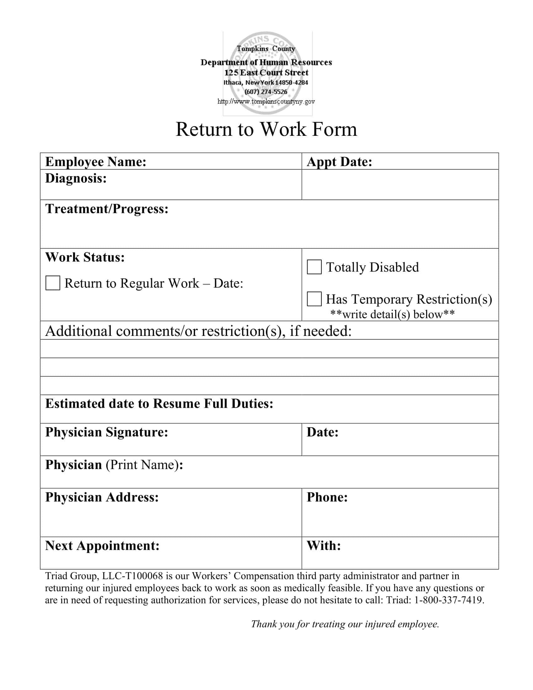 Free Printable Return To Work Templates PDF Word Free Printable Return To Work Templates PDF Word