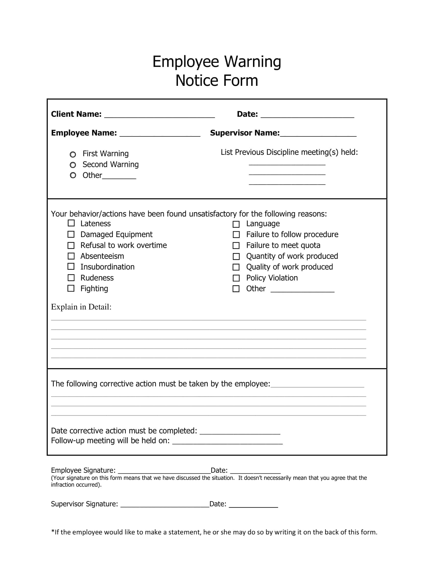 sample warning letter to employee sample warning letter to employee