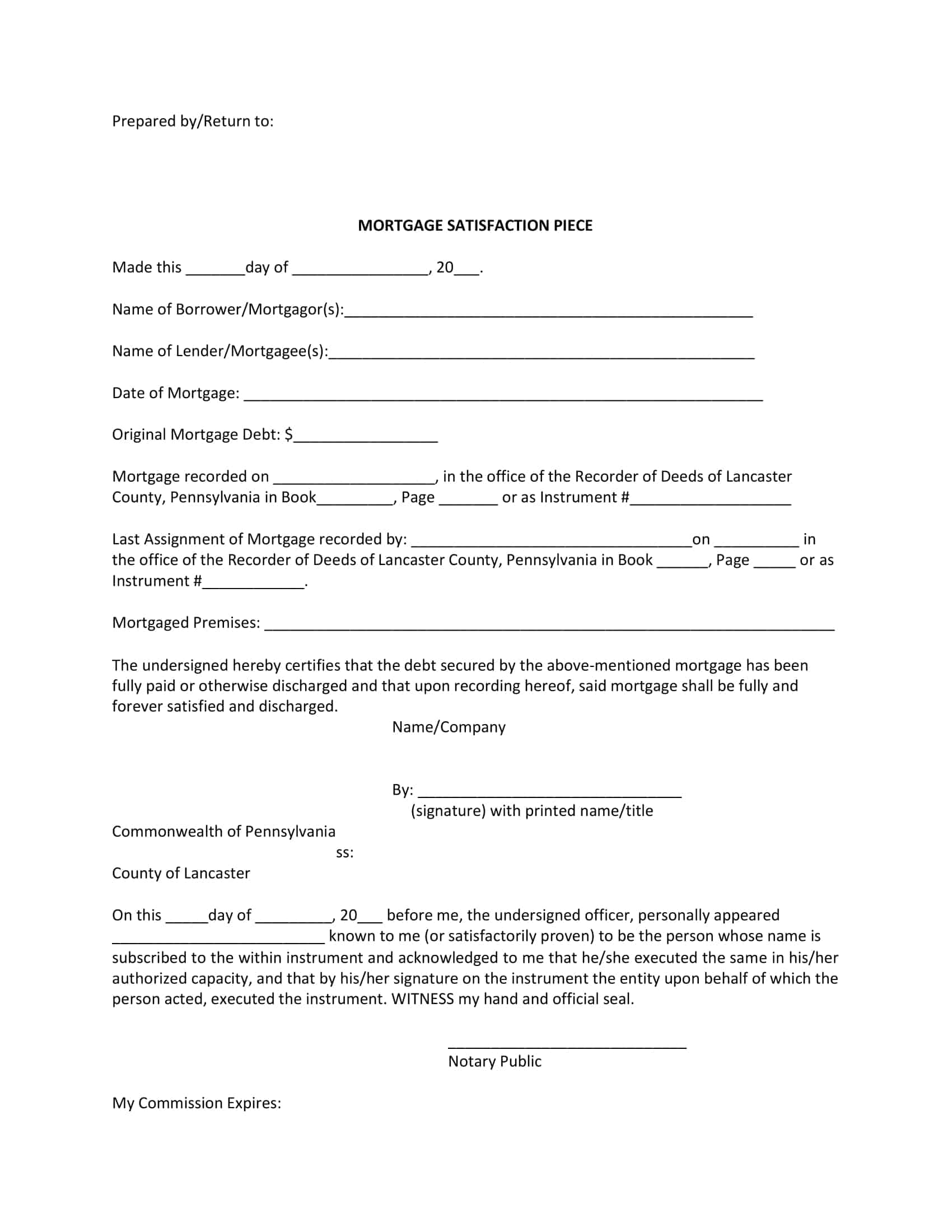 satisfaction of mortgage template satisfaction of mortgage template