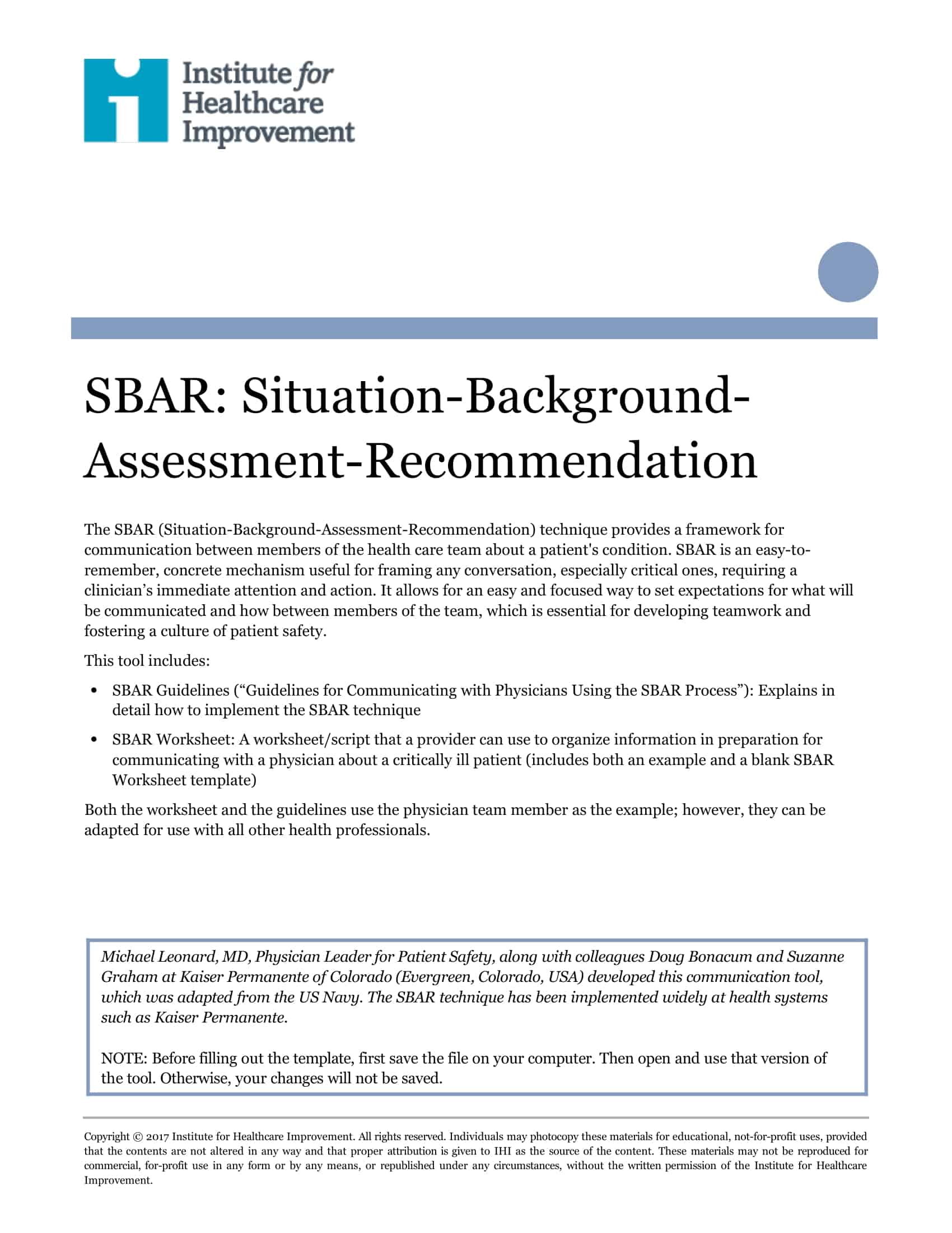 Free Printable SBAR Template [For Nursing, Business] Blank Example