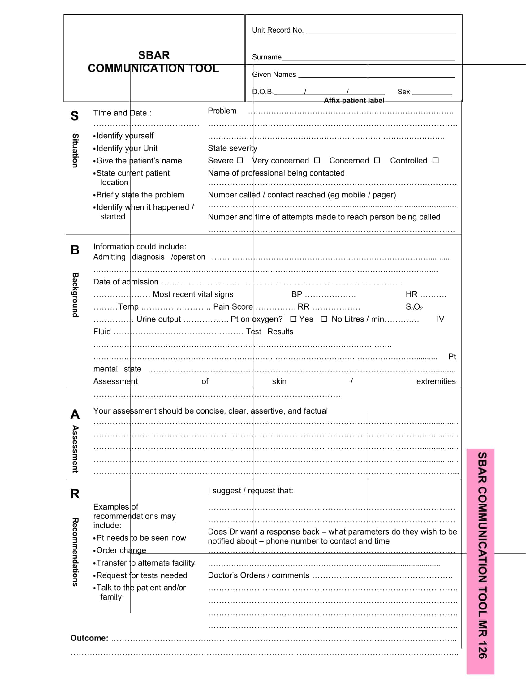 Free Printable SBAR Template For Nursing Business Blank Example Free Printable SBAR Template For Nursing Business Blank Example
