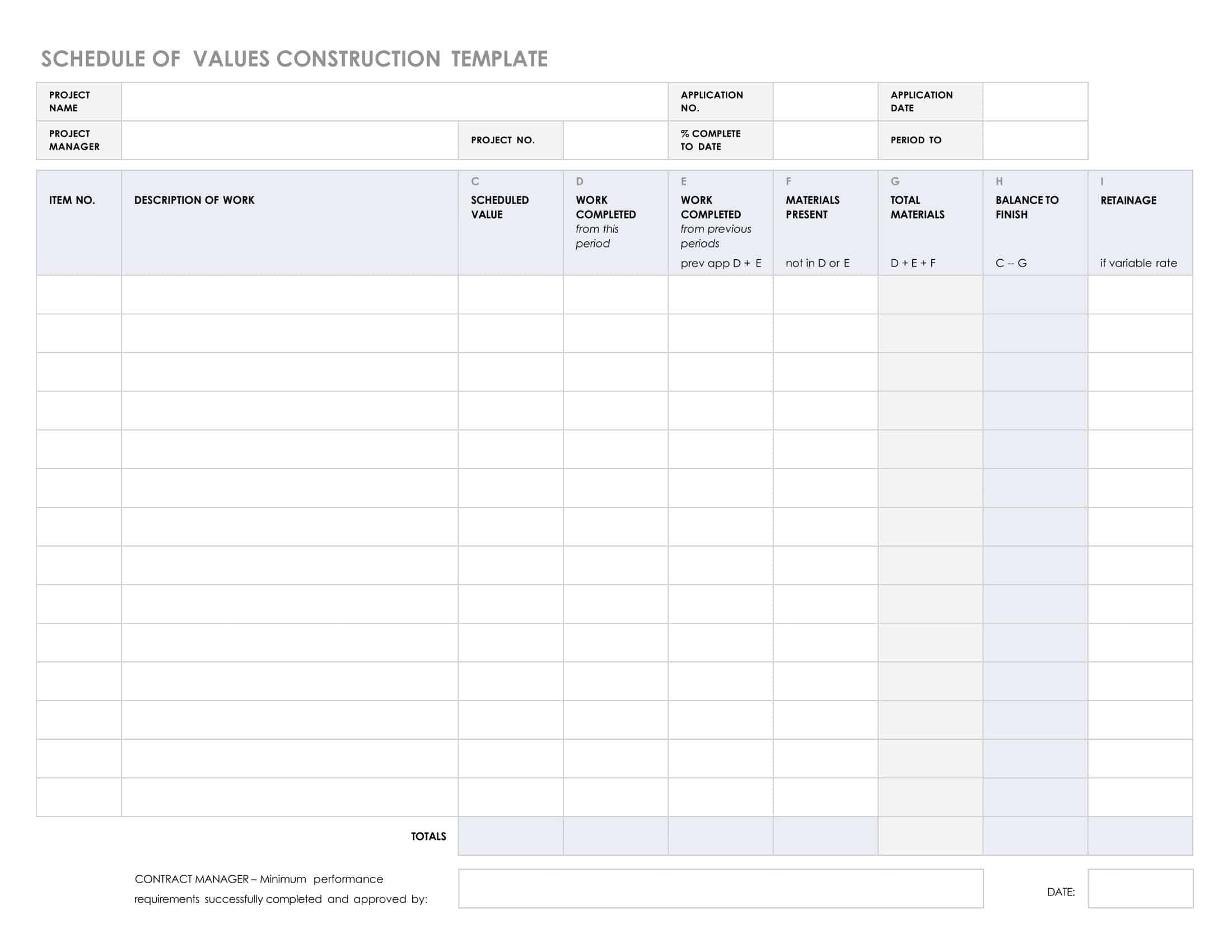 schedule of values construction schedule of values construction