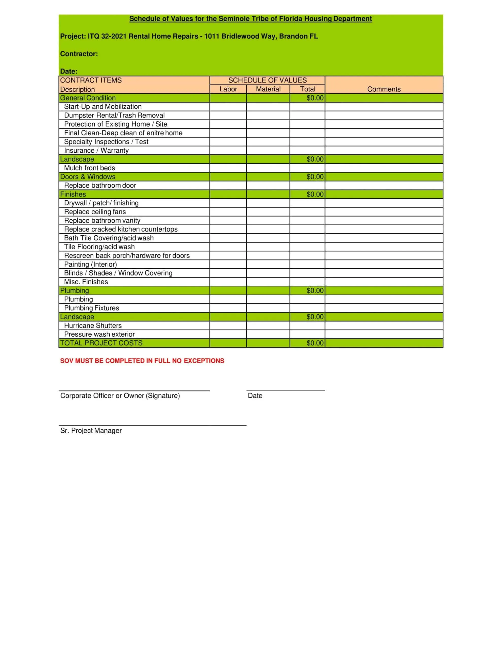 schedule of values pdf schedule of values pdf