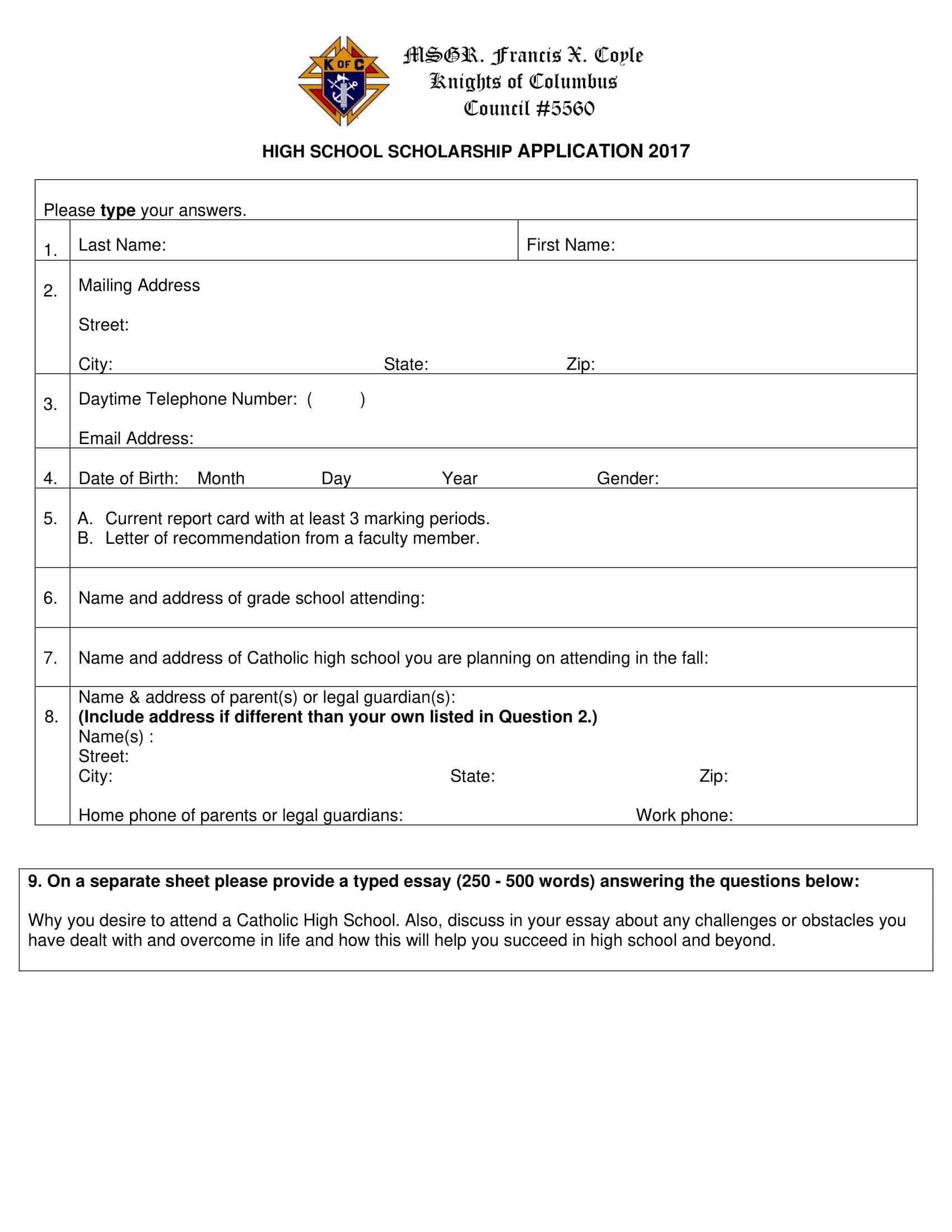 scholarship application high school scholarship application high school