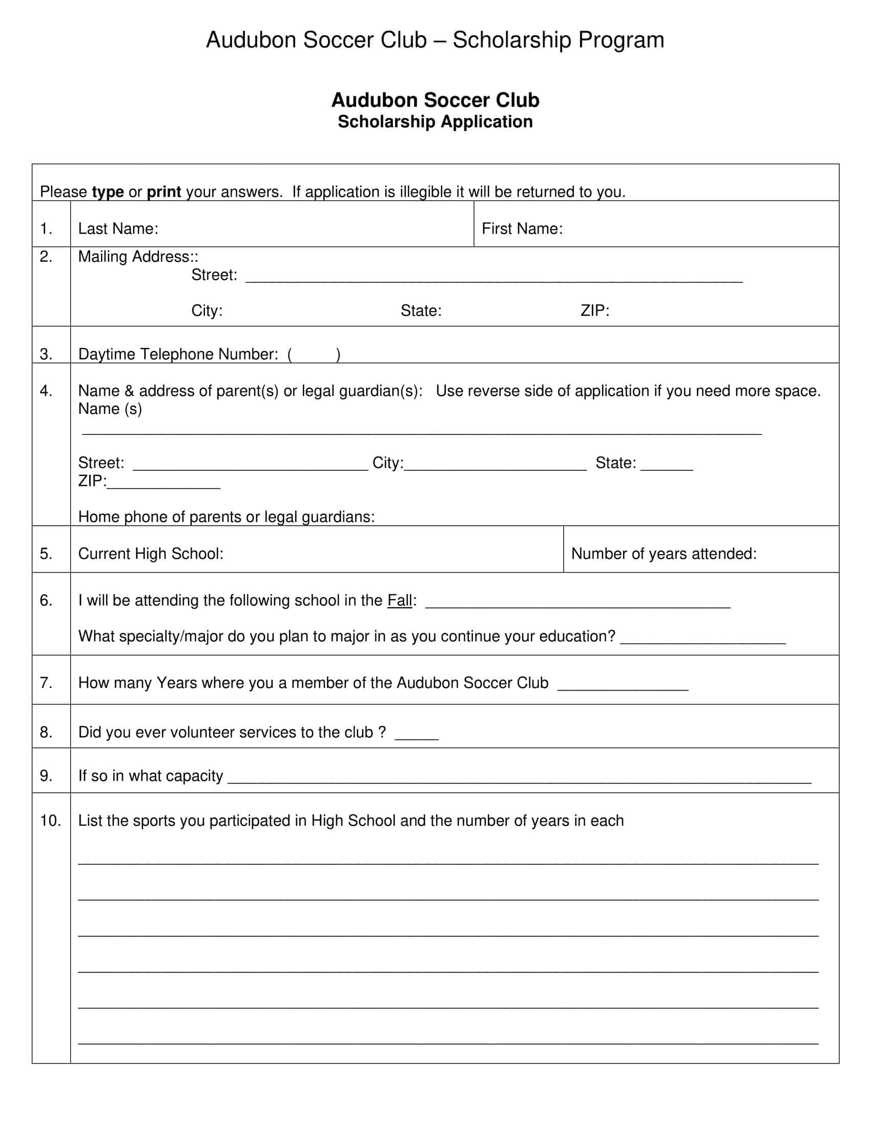scholarship application sample scholarship application sample
