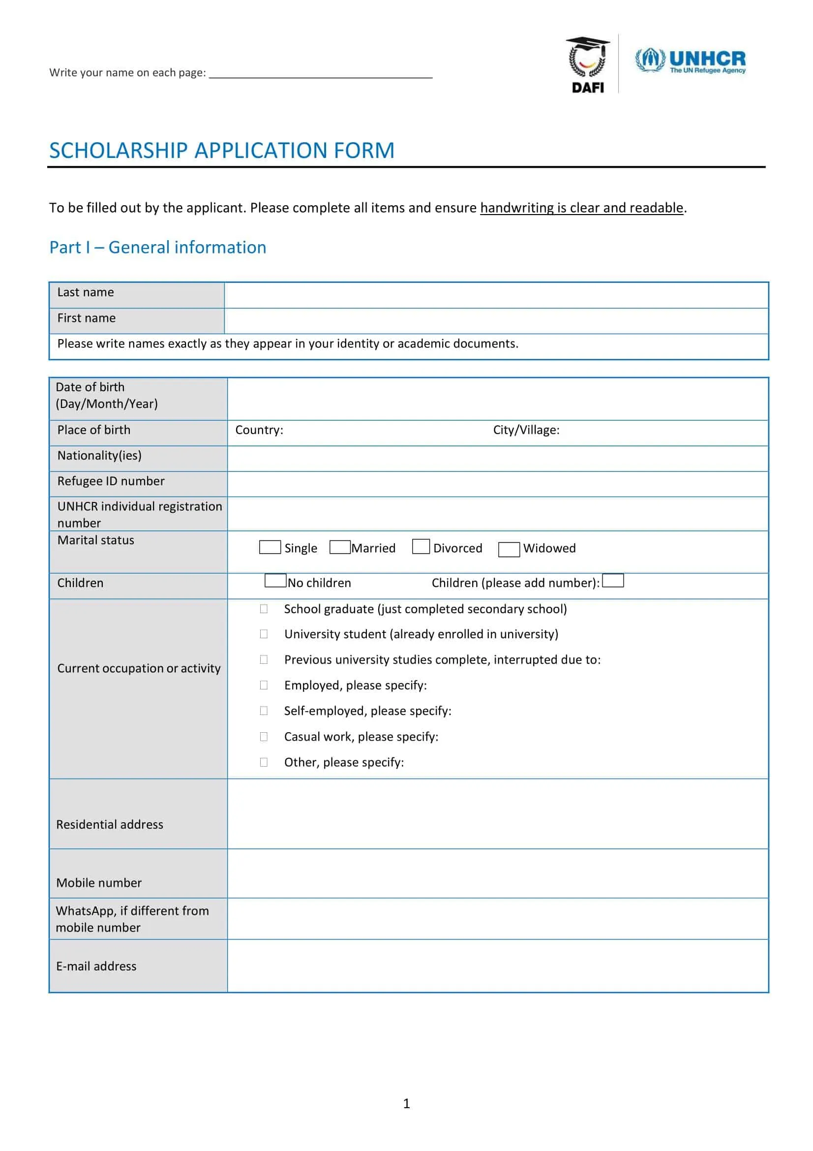 scholarship application template scholarship application template