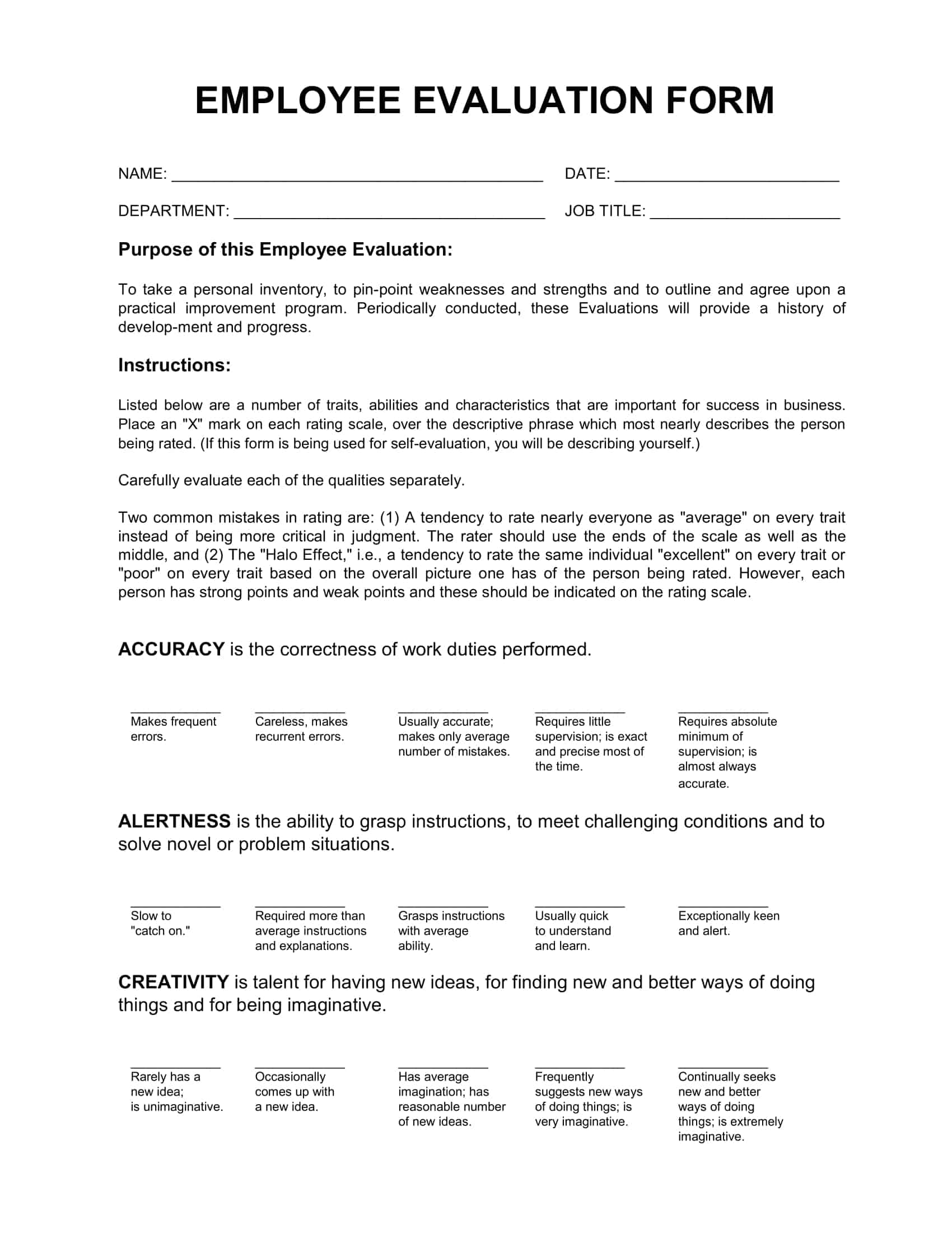 self evaluation template self evaluation template