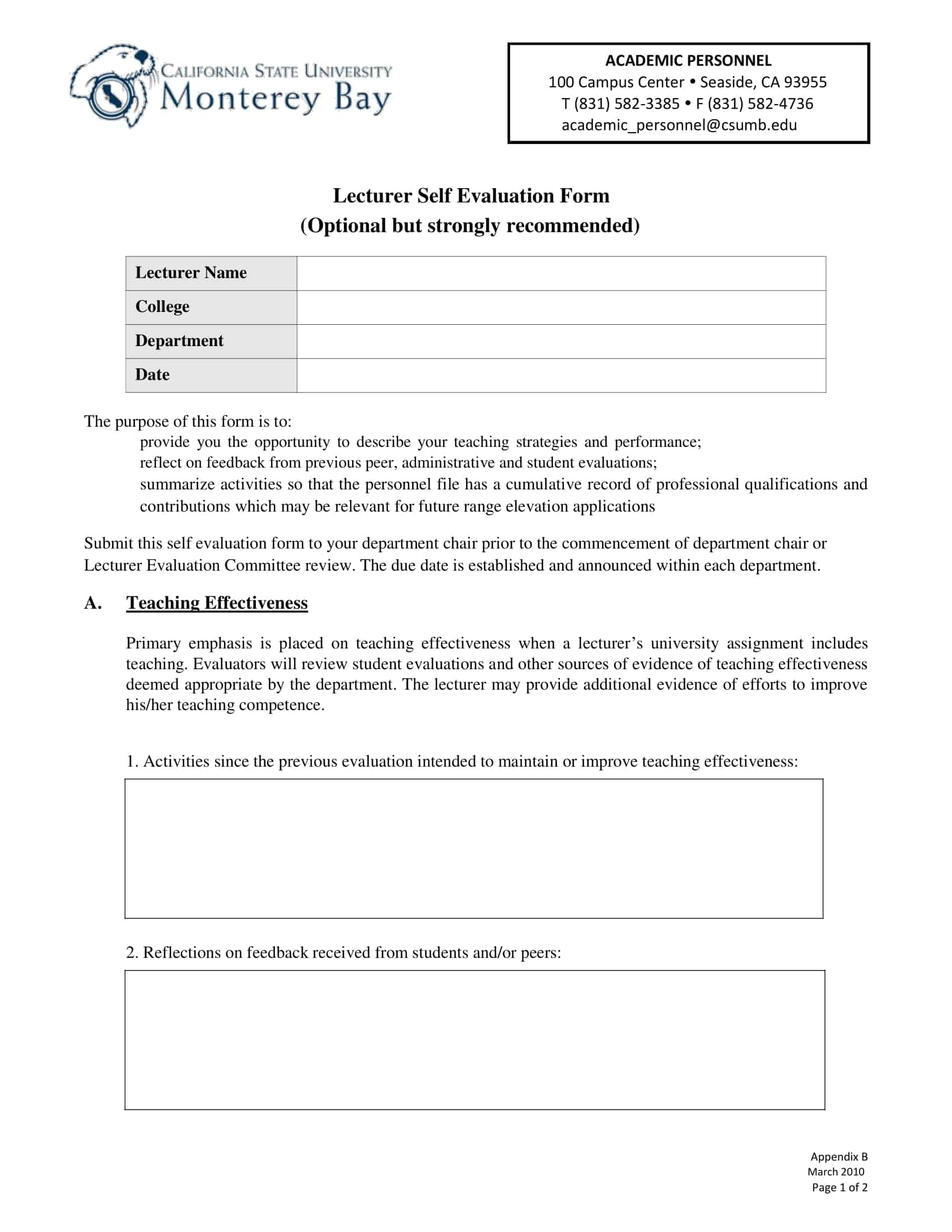 self evaluation templates self evaluation templates